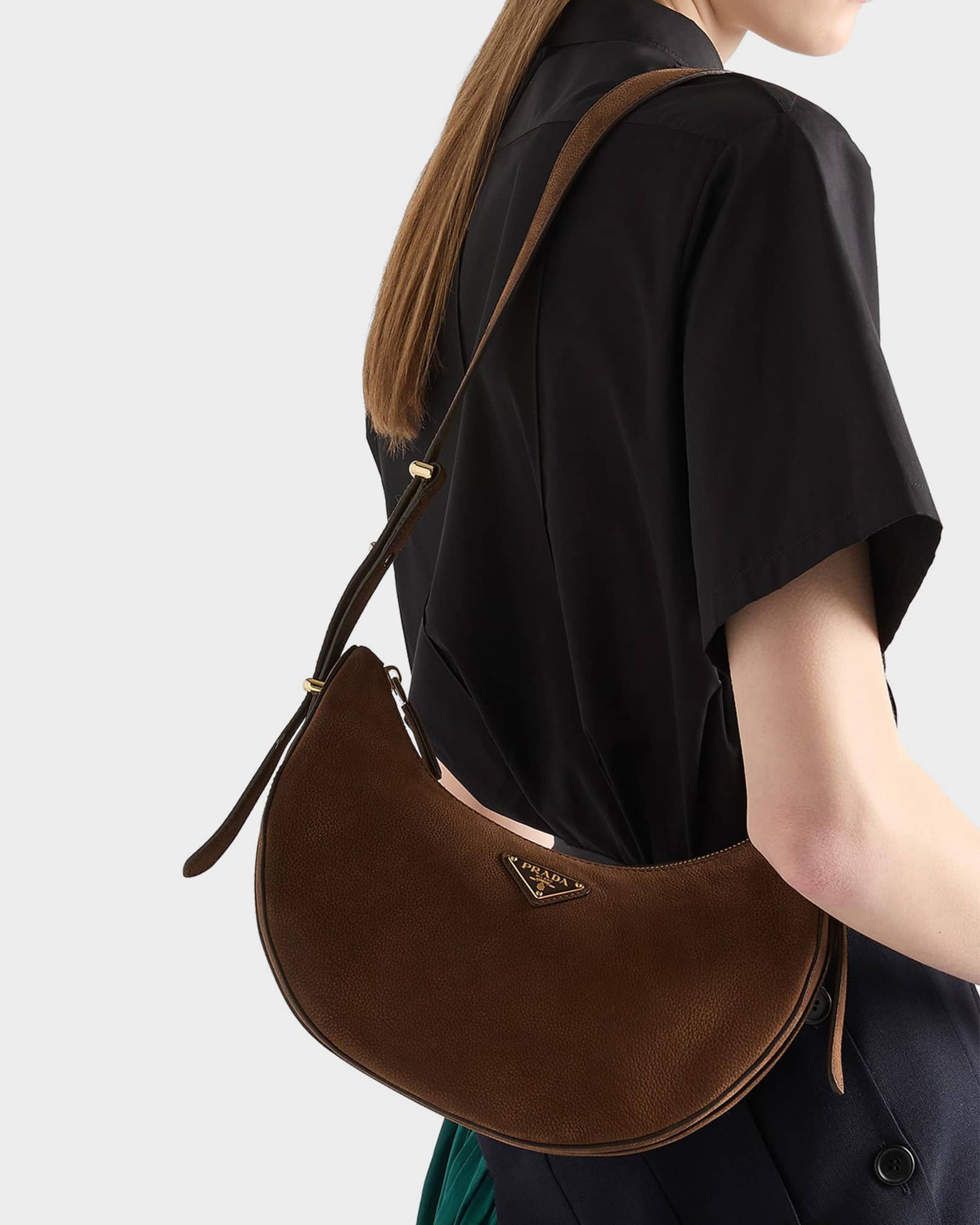 Prada Arque Small Nubuck Leather Shoulder Bag | Neiman Marcus