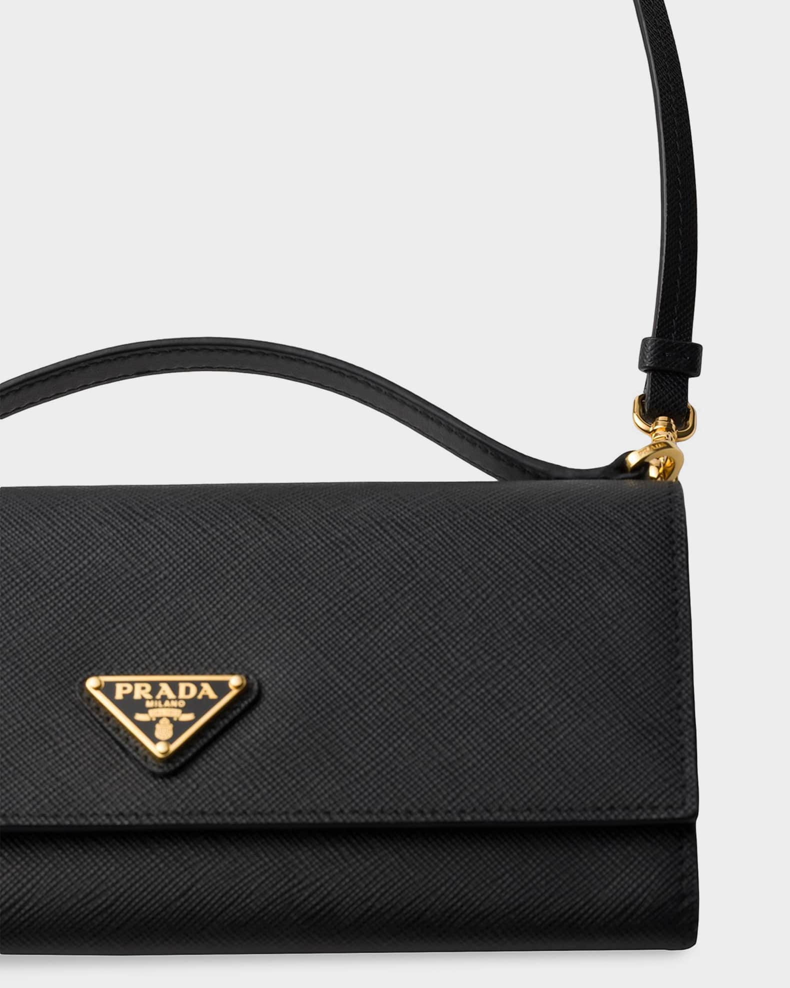 Prada Saffiano Leather Wallet with Shoulder Strap | Neiman Marcus