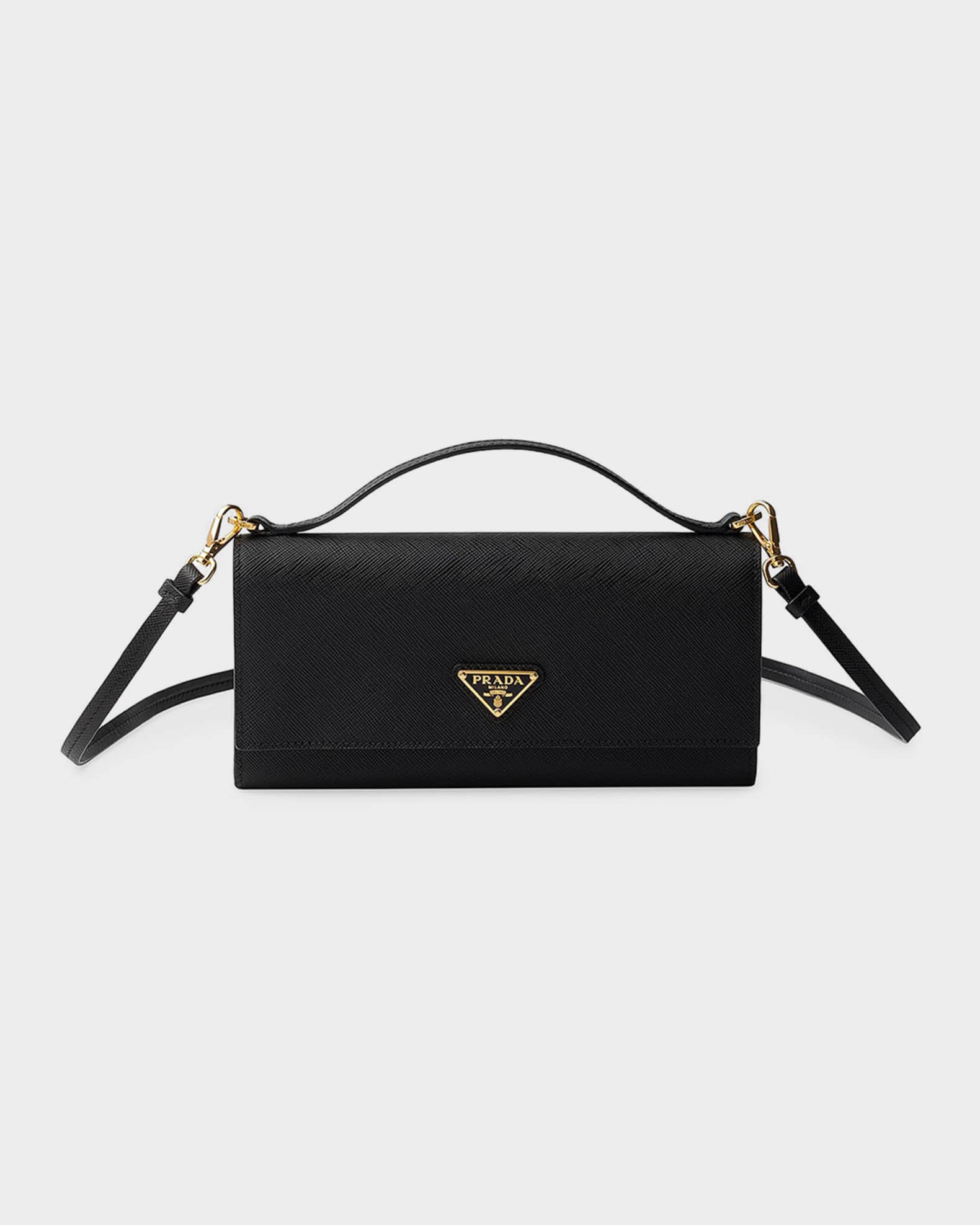 Prada Saffiano Leather Wallet with Shoulder Strap | Neiman Marcus