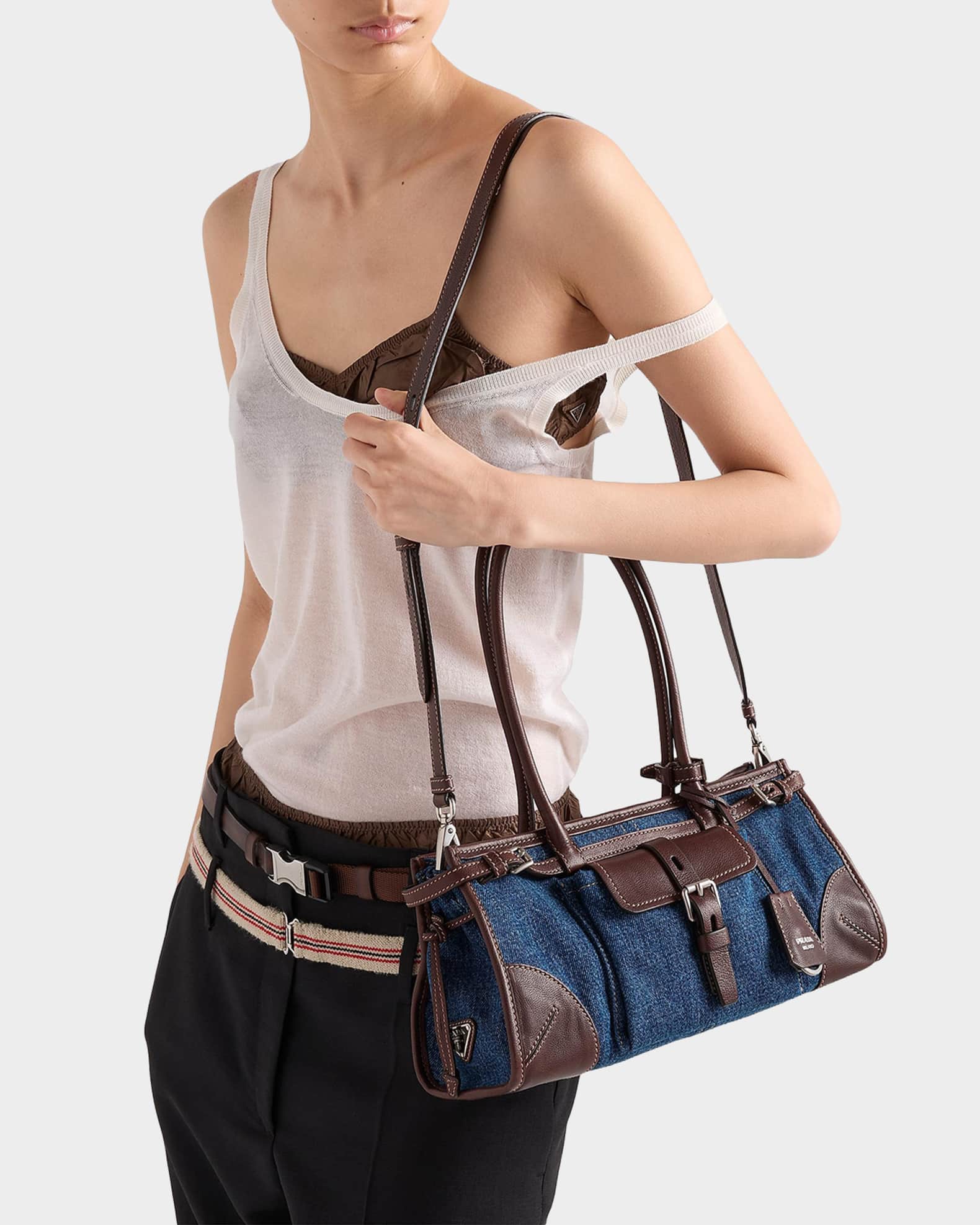 naaaan様☆PRADA ☆スニーカー　ネイビー　デニム生地 Prada Bonnie Medium Denim and Leather Handbag | Neiman Marcus