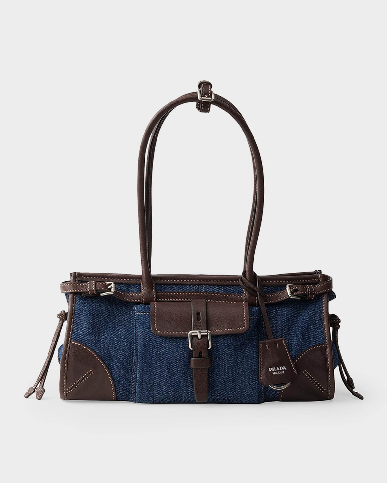Prada Bonnie Medium Denim and Leather Handbag | Neiman Marcus