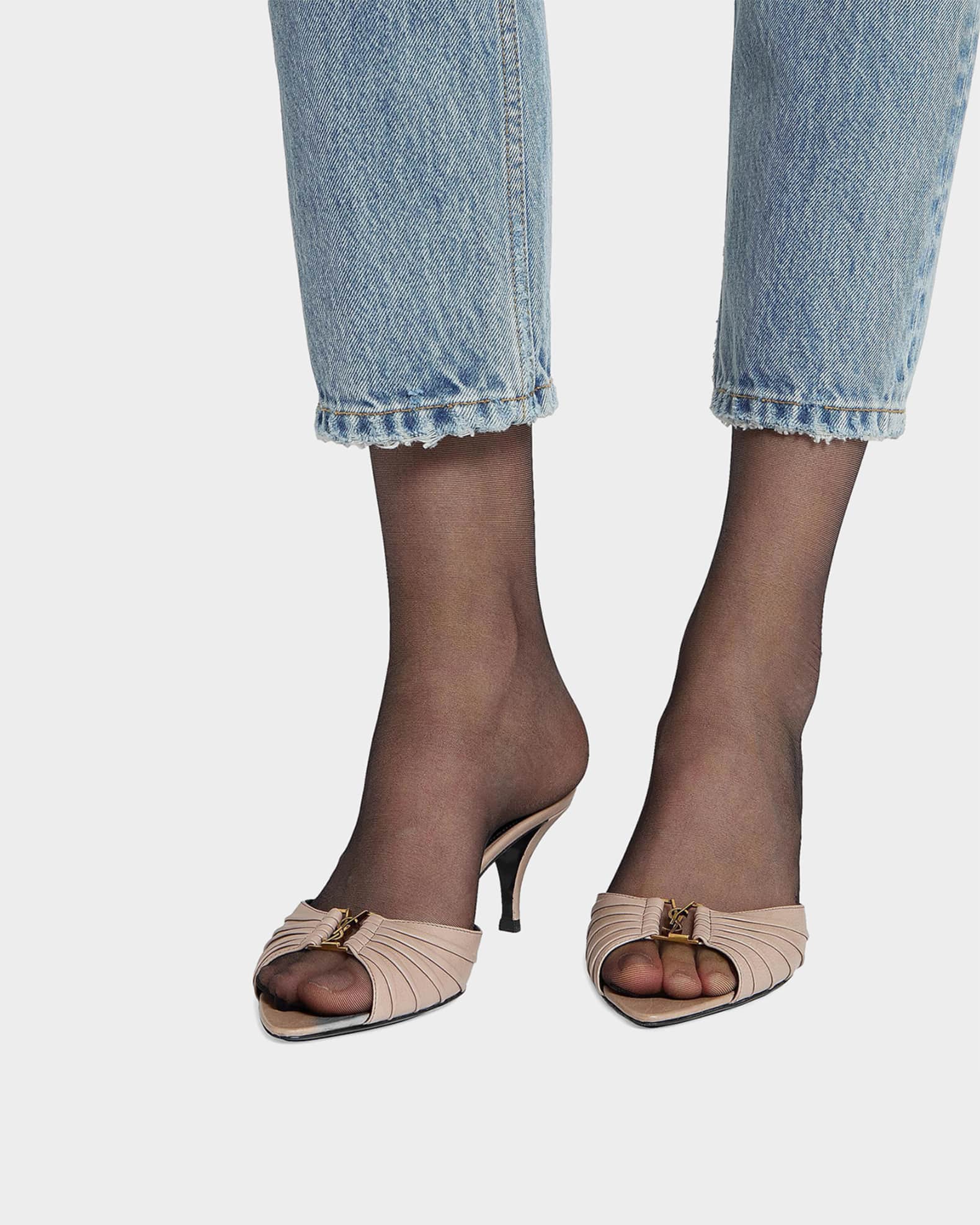 Saint Laurent 75mm Corvara YSL Leather Mule Pumps | Neiman Marcus