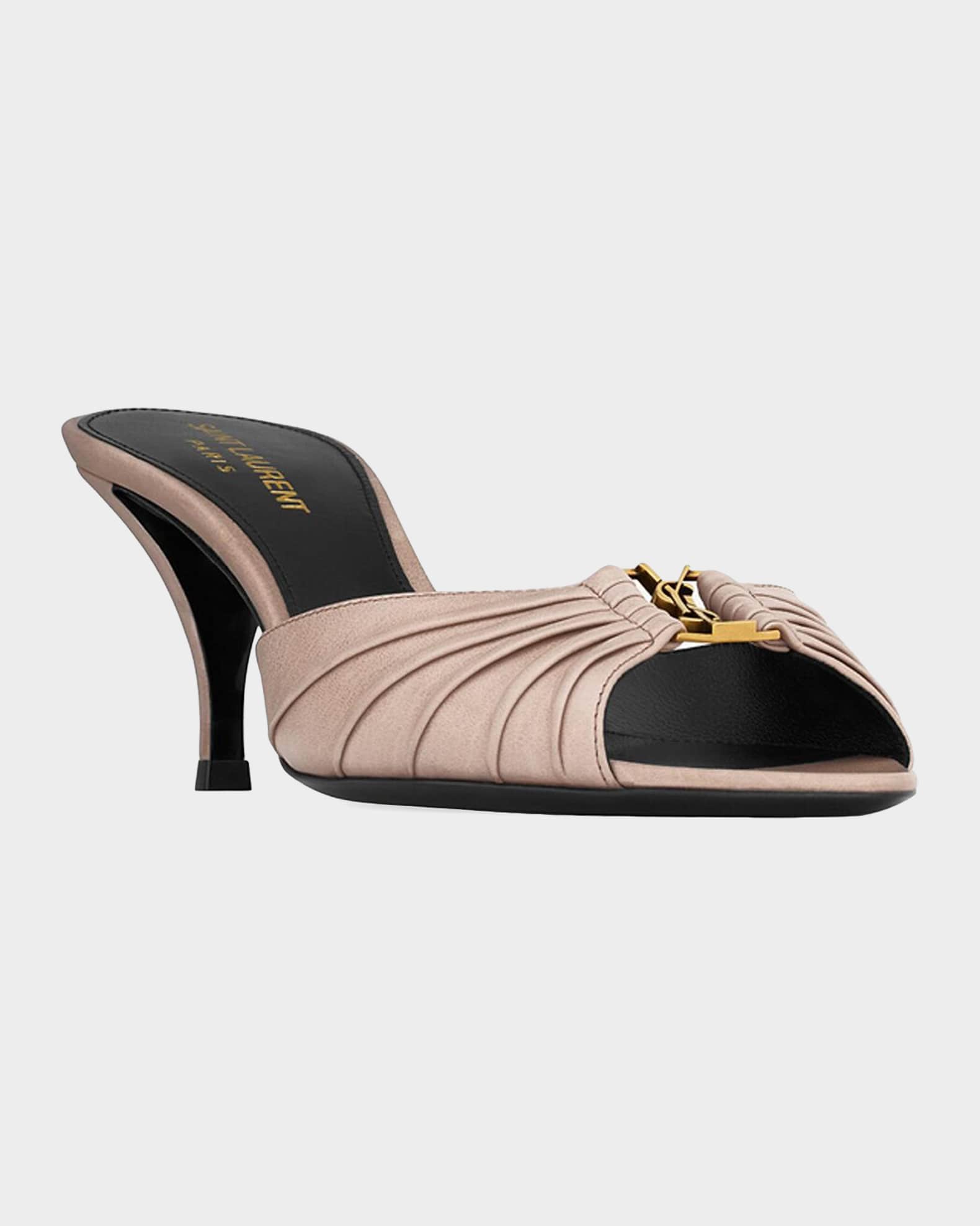 Saint Laurent 75mm Corvara YSL Leather Mule Pumps | Neiman Marcus