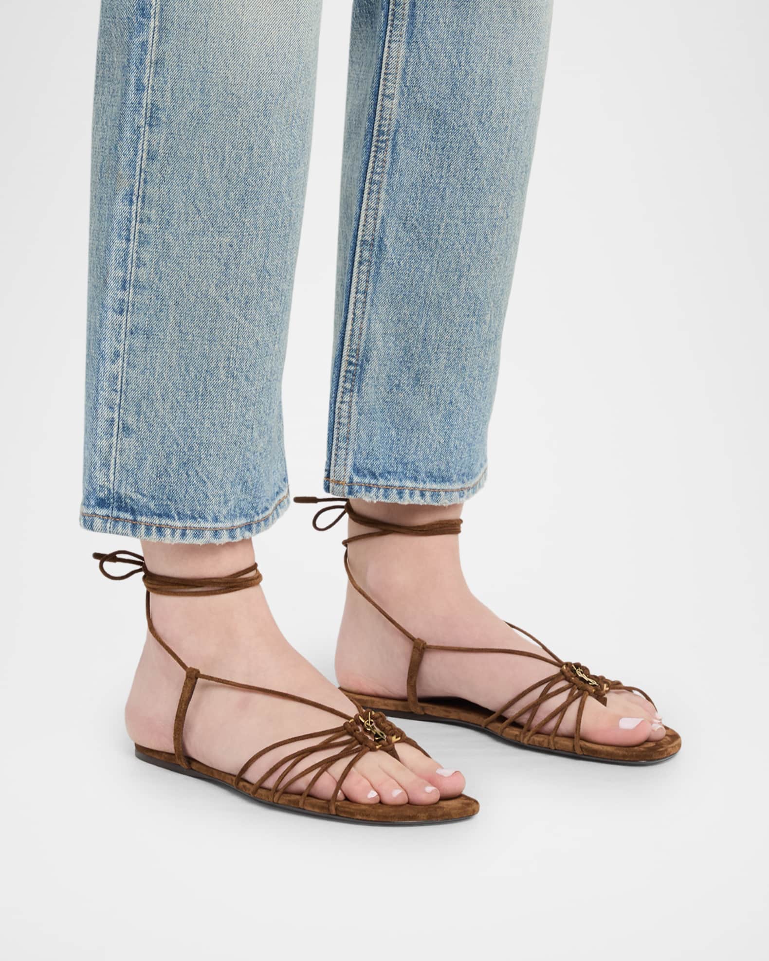Saint Laurent Babylone Suede Lace-Up Sandals | Neiman Marcus