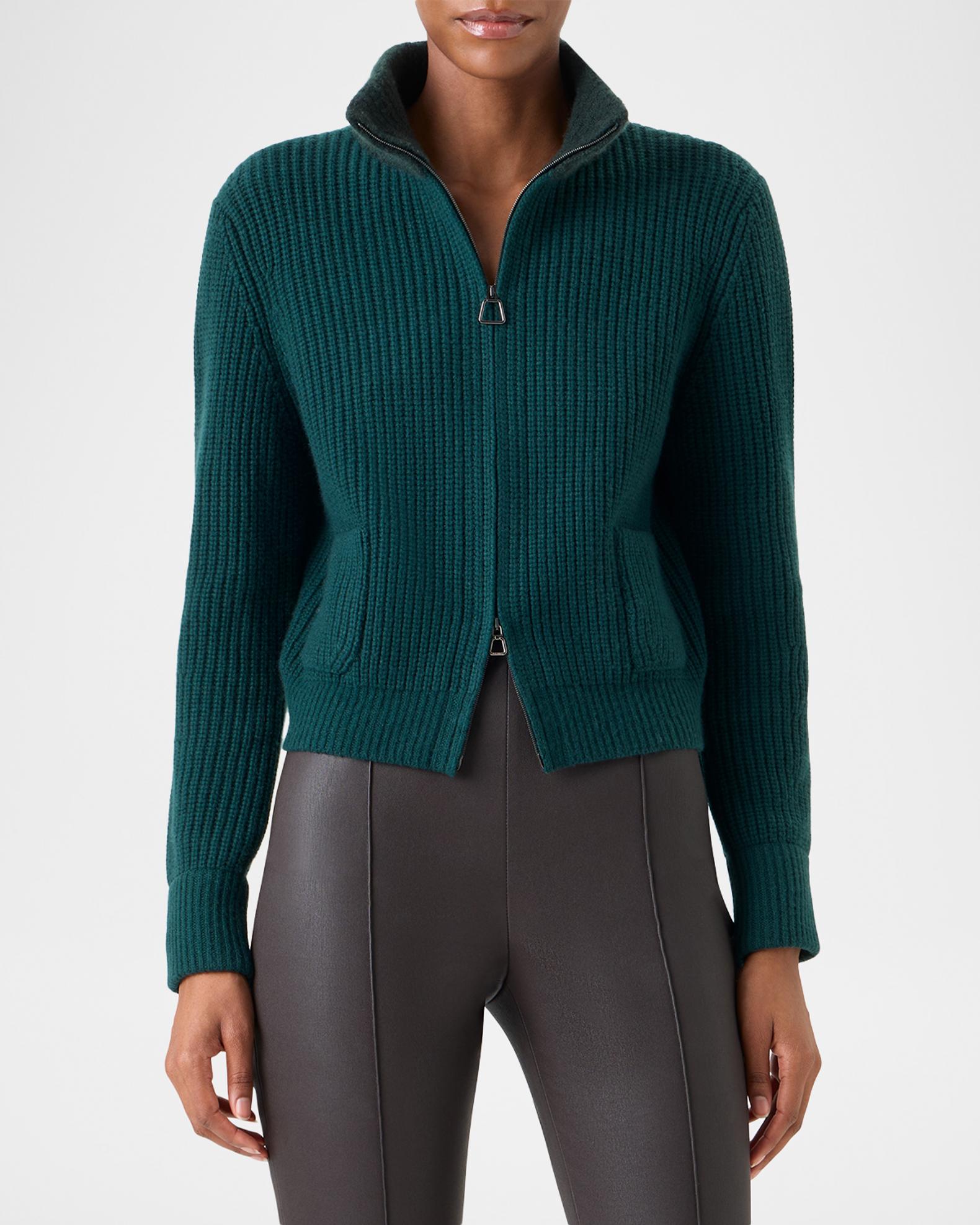 Akris Wool-Cashmere Turtleneck Zip Cardigan | Neiman Marcus