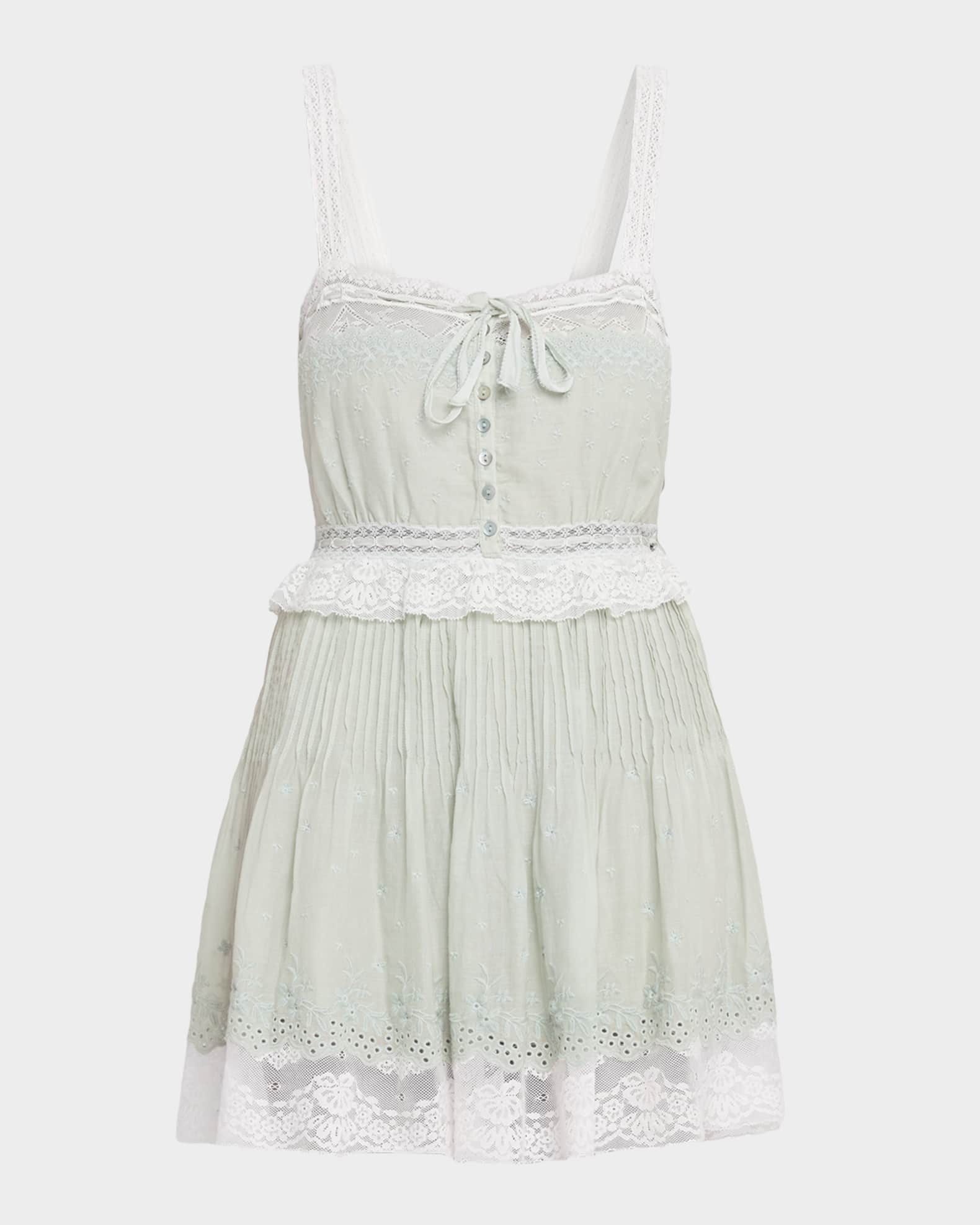 LoveShackFancy Hadlee Embroidered Lace-Trim Mini Dress | Neiman Marcus