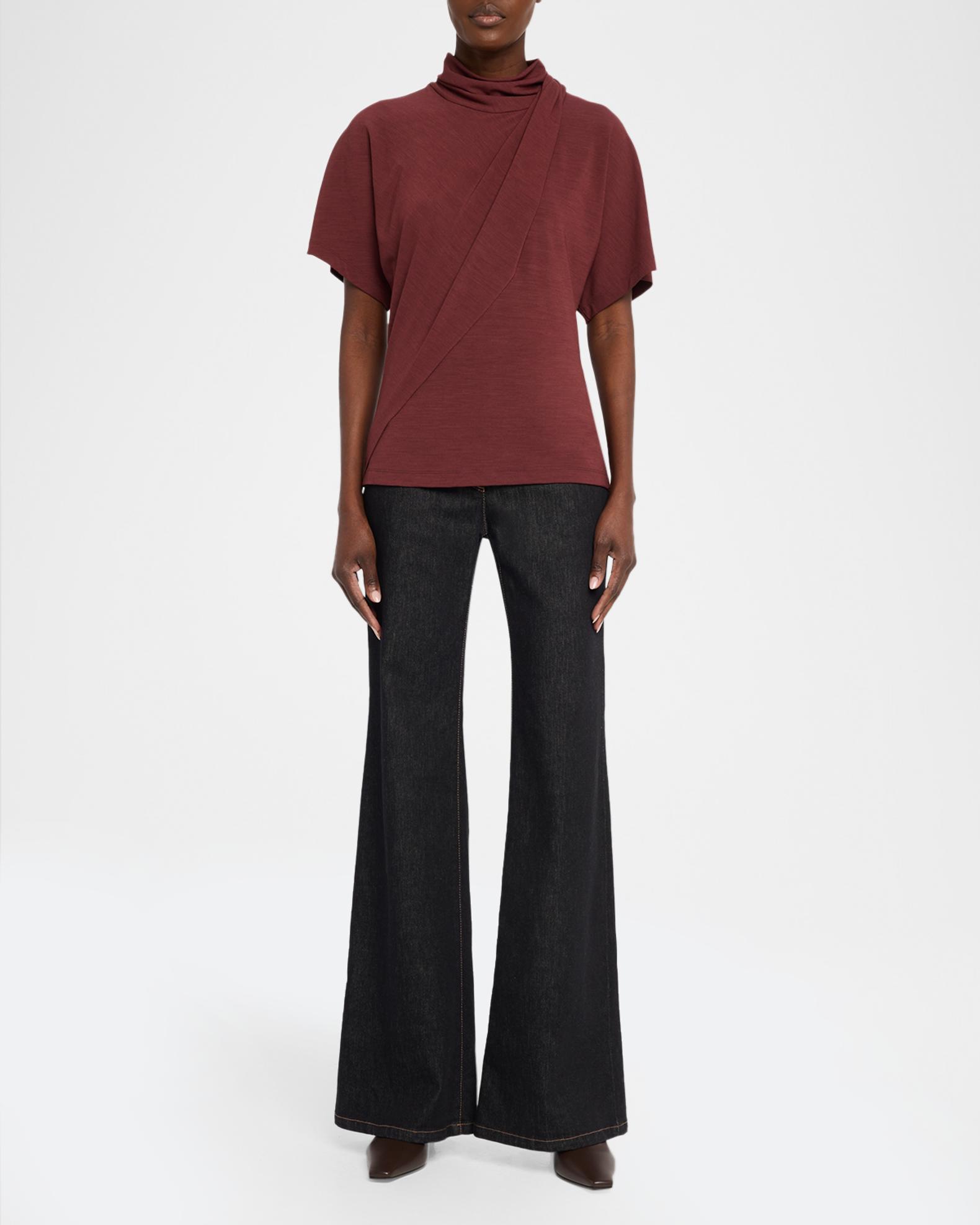 Brunello Cucinelli Mock-Neck Draped Jersey Short-Sleeve T-Shirt