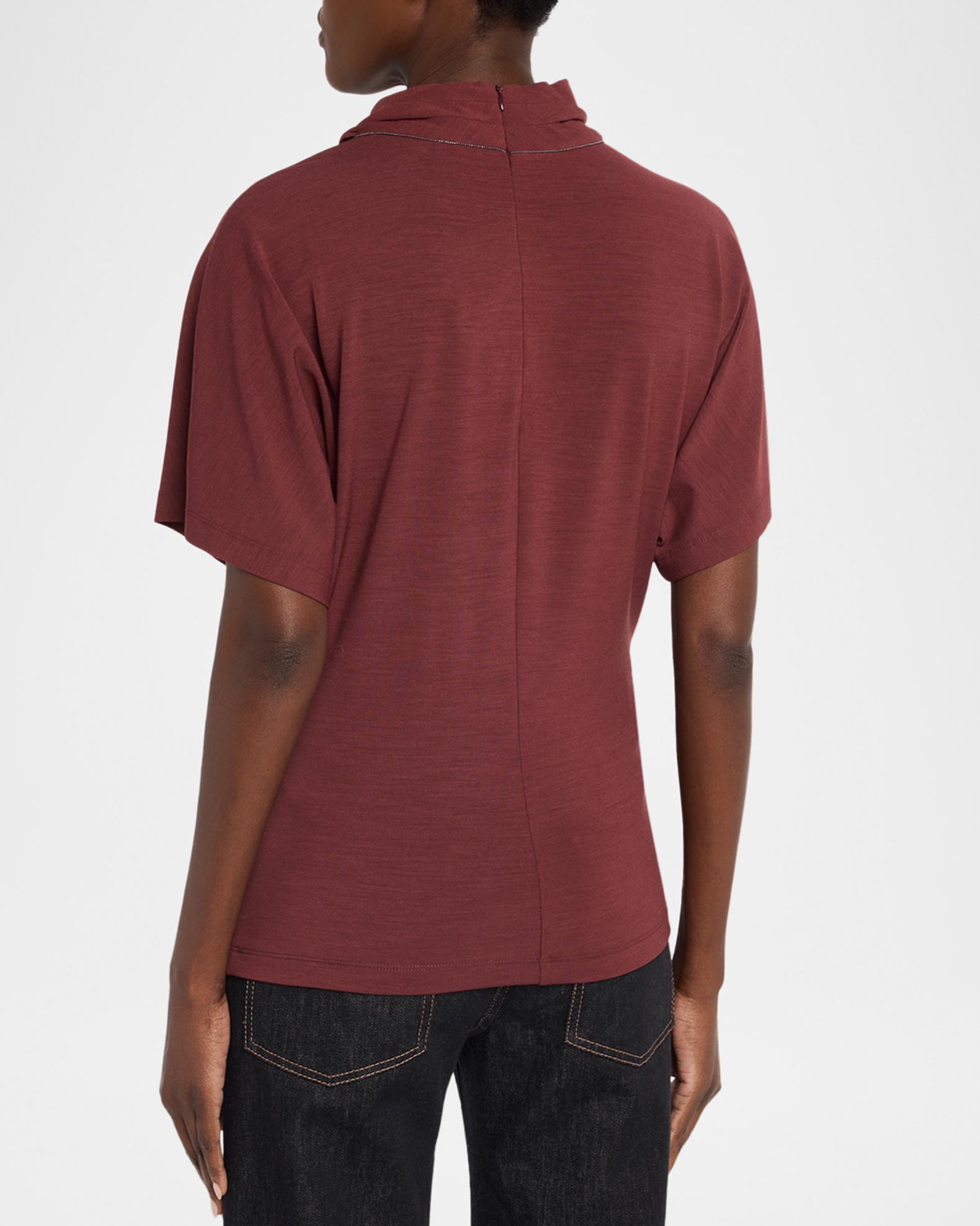 Brunello Cucinelli Mock-Neck Draped Jersey Short-Sleeve T-Shirt