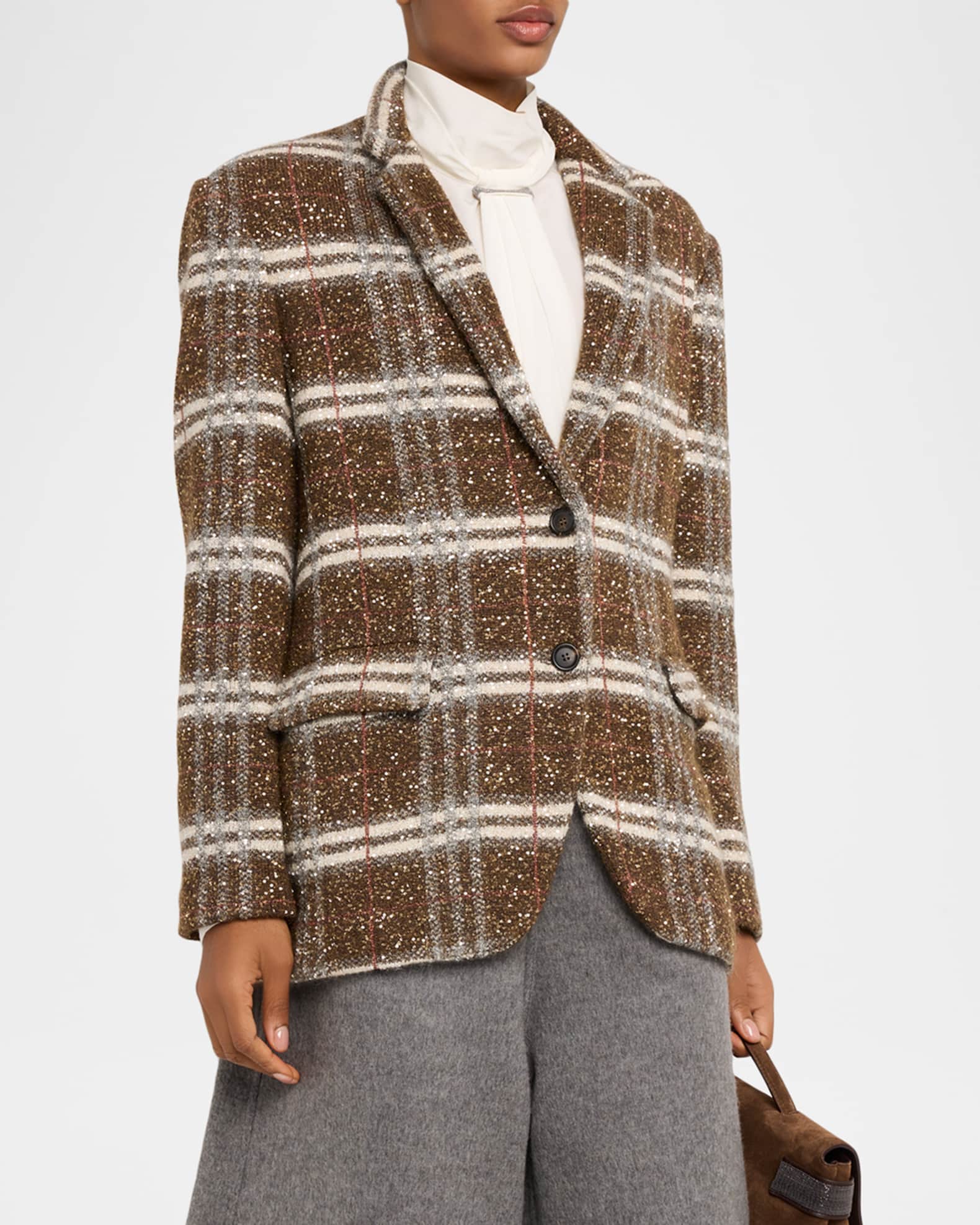 Brunello Cucinelli Single-Breasted Plaid Jacket | Neiman Marcus
