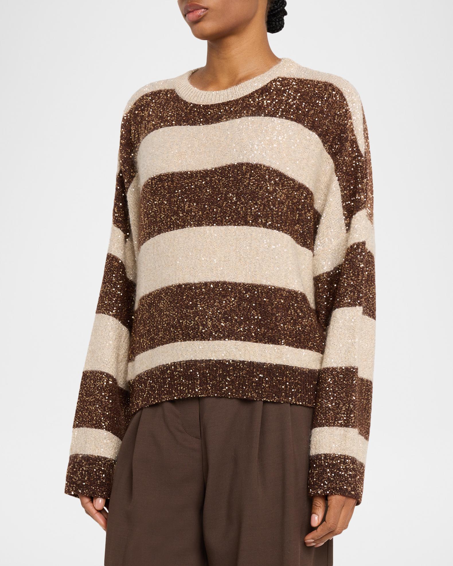 Brunello Cucinelli Micro Sequin Relaxed Striped Sweater | Neiman