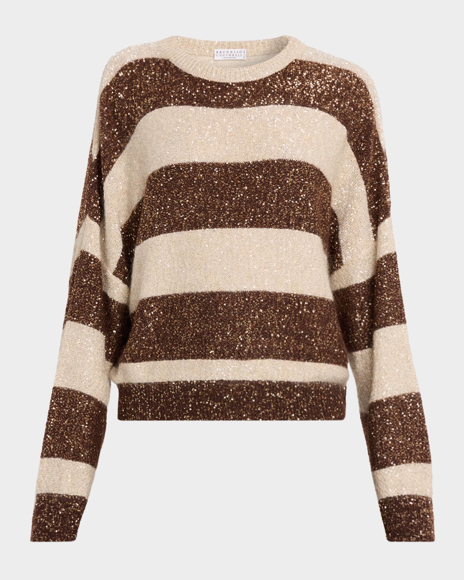 Brunello Cucinelli Micro Sequin Relaxed Striped Sweater | Neiman