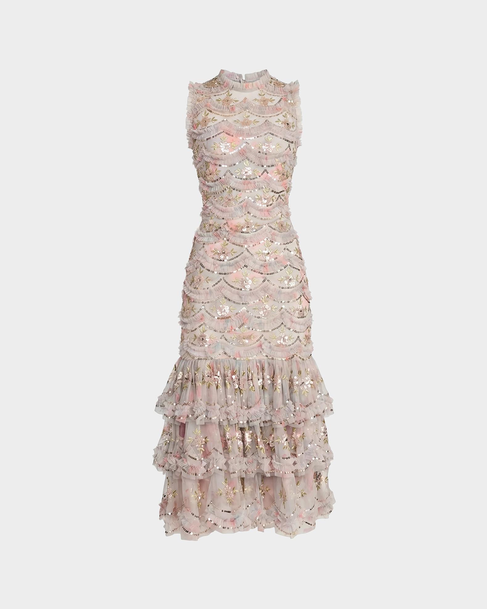 Mac Duggal Ruffled Sequined Midi Dress | Neiman Marcus