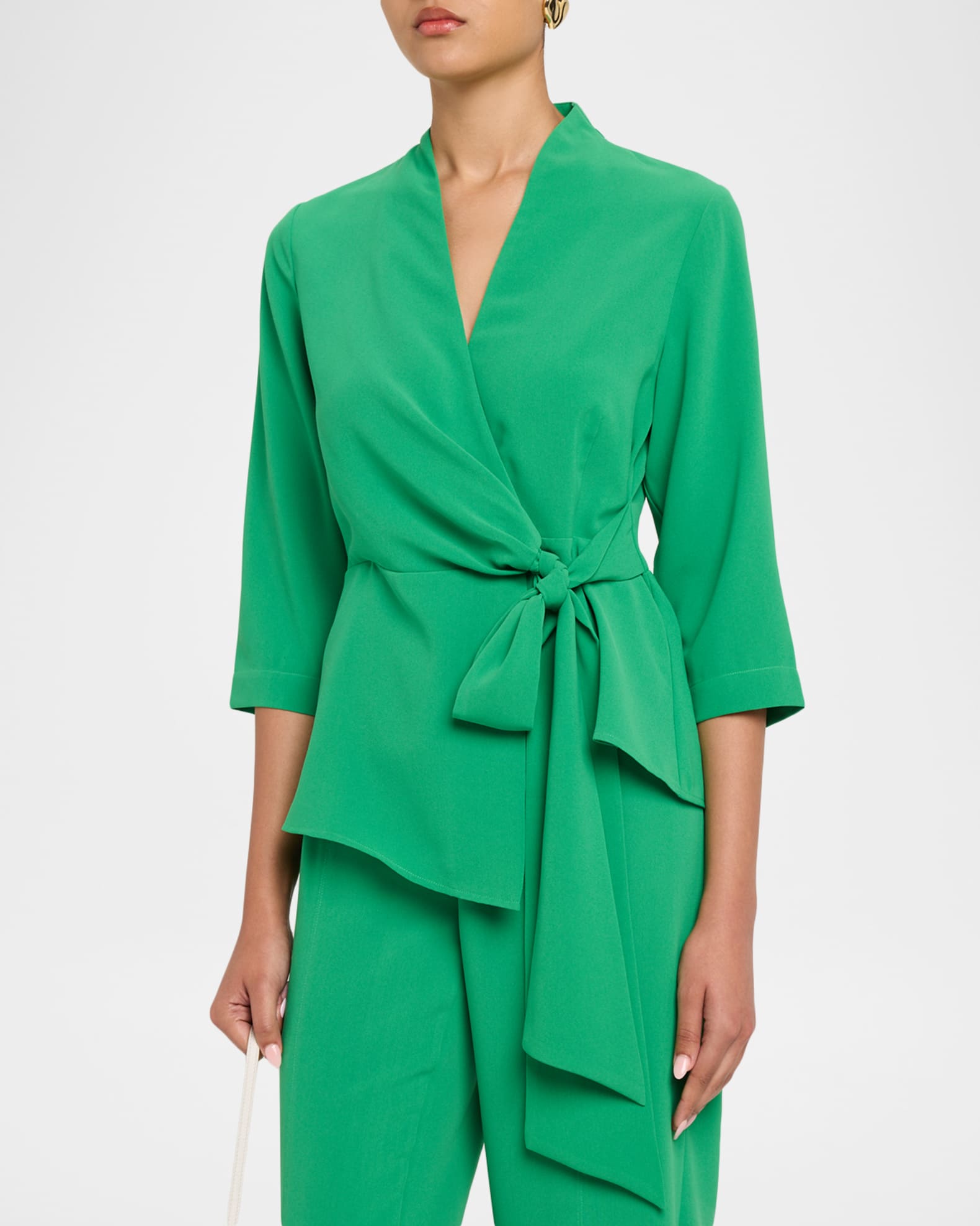 Misook Wrap-Front Crepe De Chine Top | Neiman Marcus