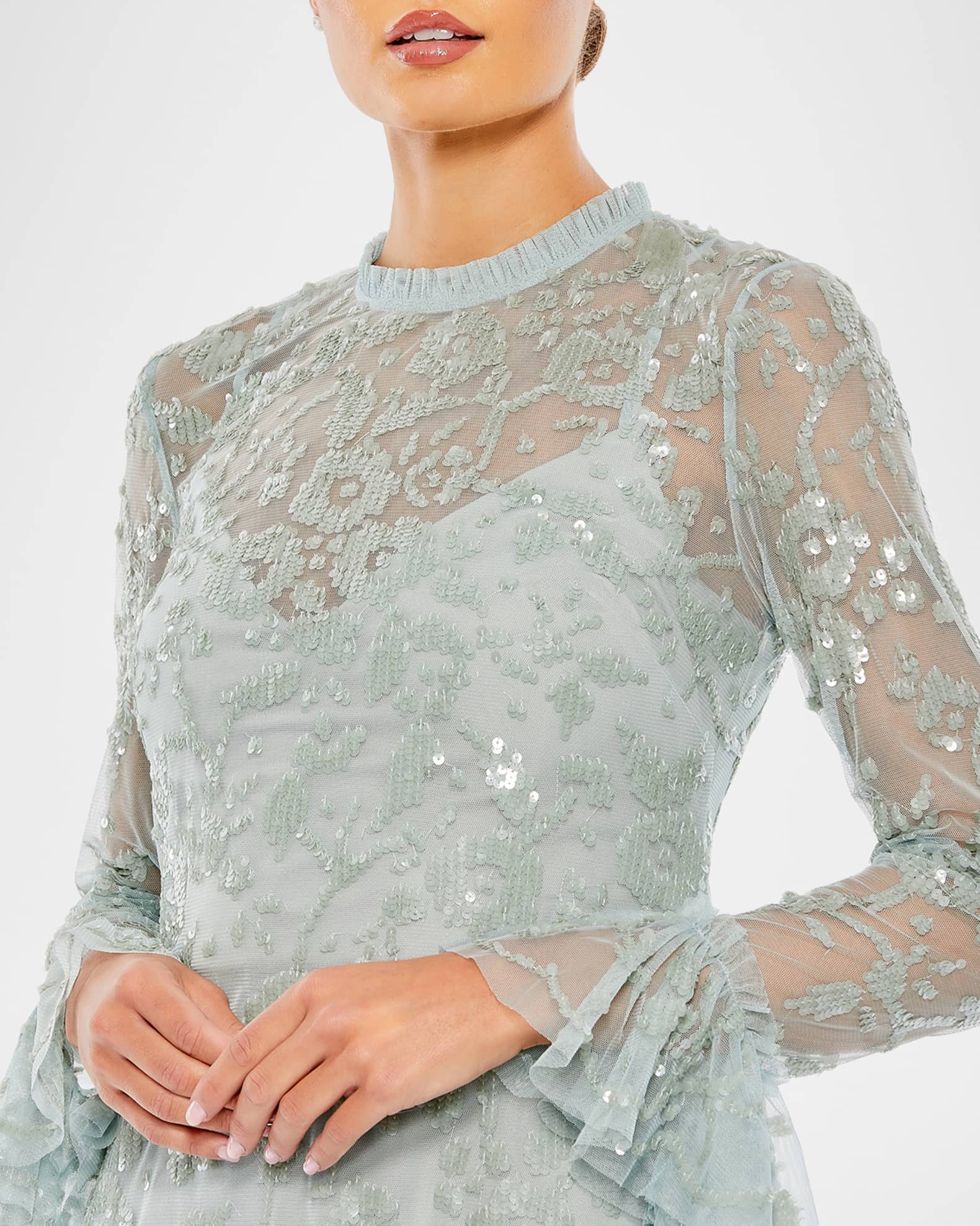 mac duggal floral lace mini dress Orange Floral Ruffle Long Sleeve Mini Dress main image 1