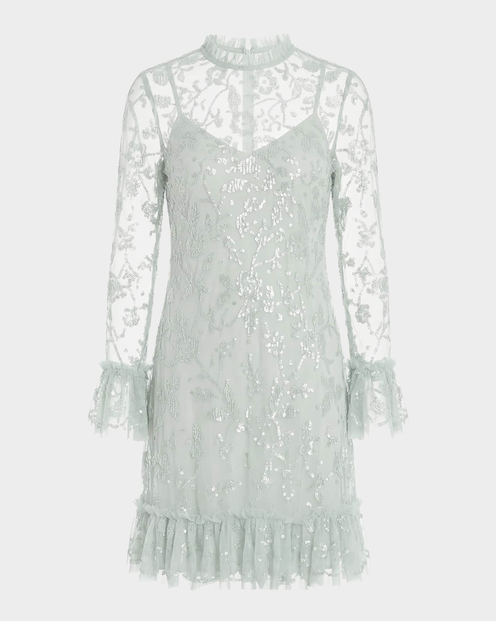 Mac Duggal Floral Sequin Ruffle Mini Dress | Neiman Marcus