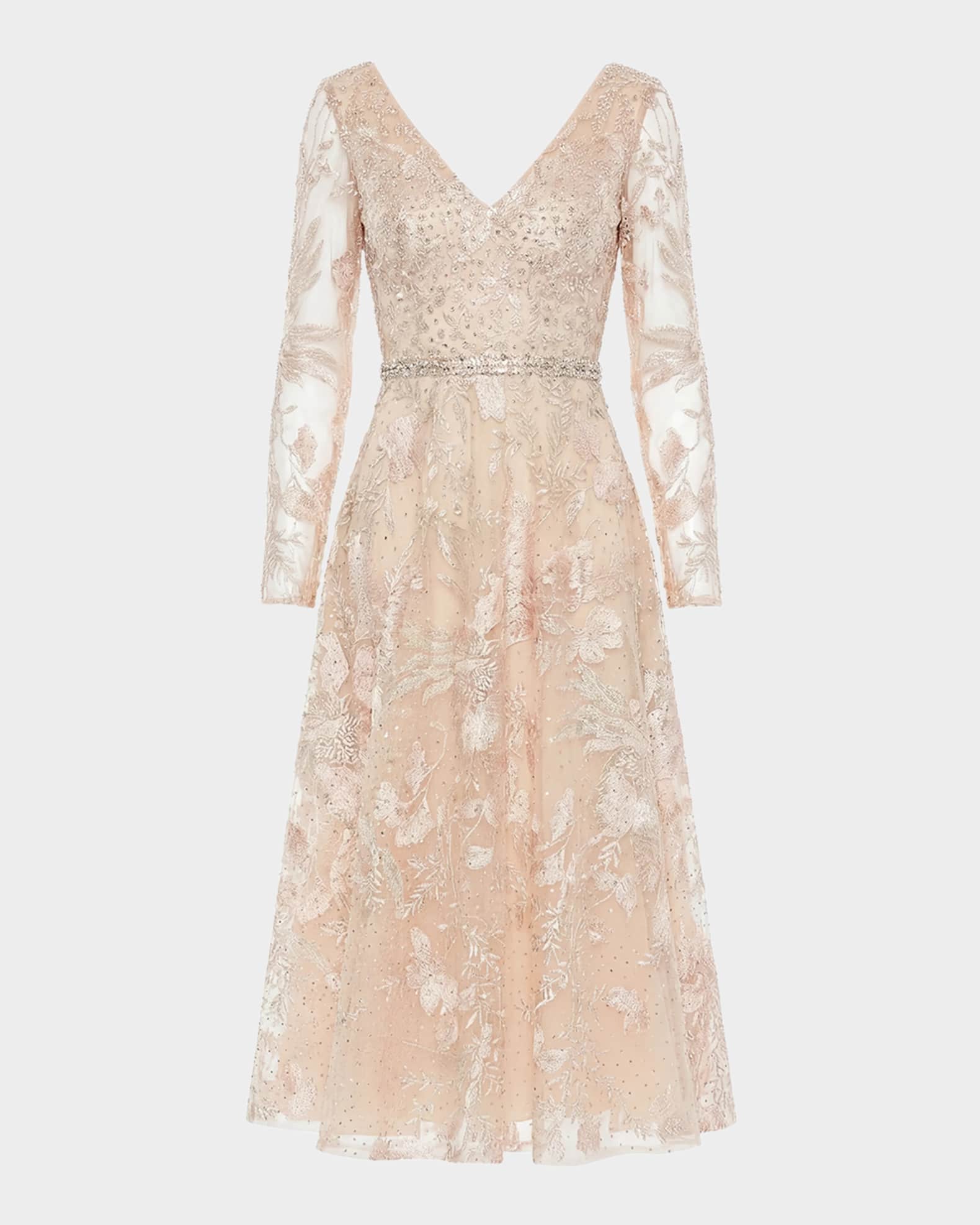 mac duggal floral-embroidered midi dress Mac Duggal Sleeveless Hand Beaded Scoop Neck Midi Dress