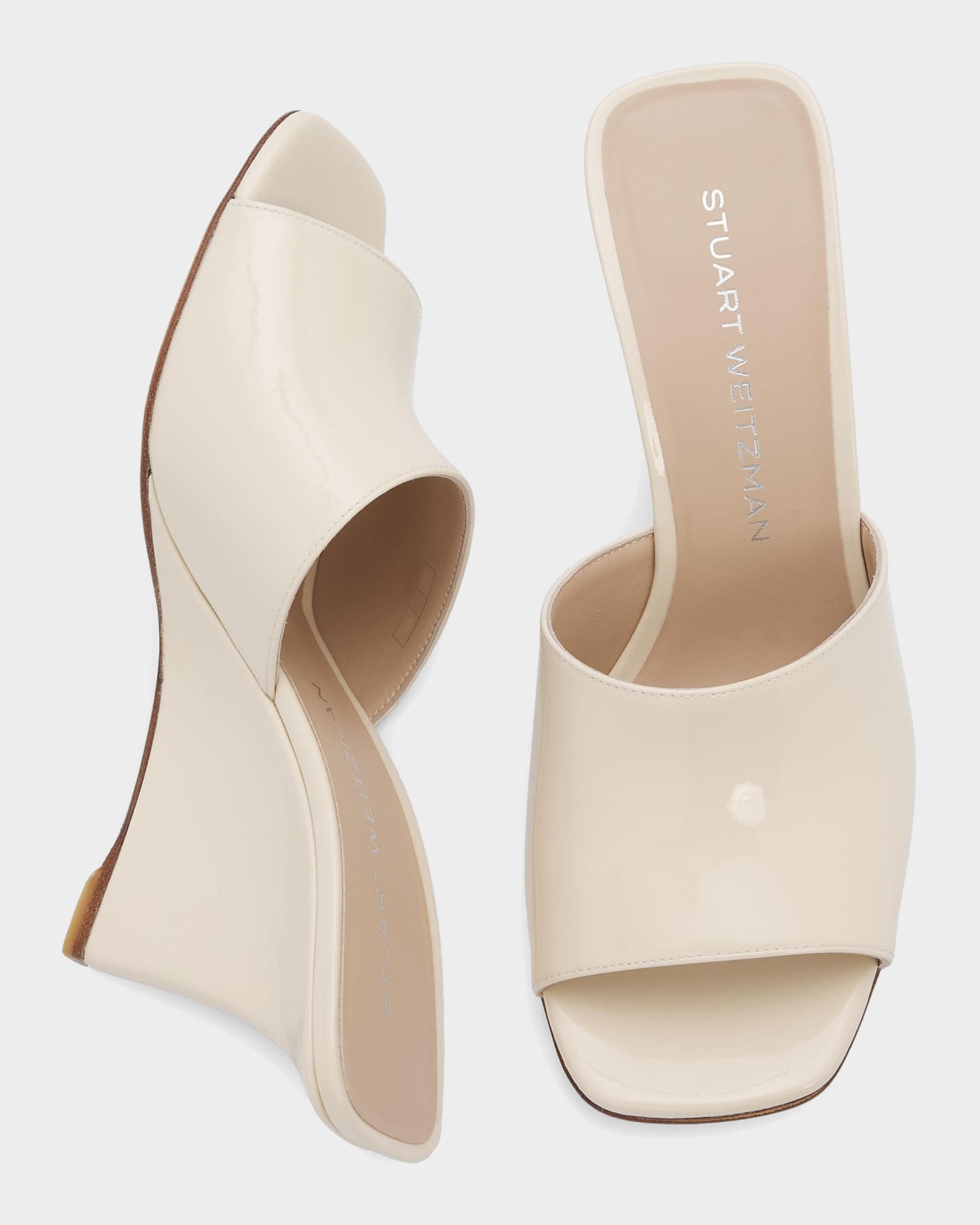 Stuart Weitzman 85mm Vinnie Patent Leather Wedge Mules | Neiman Marcus