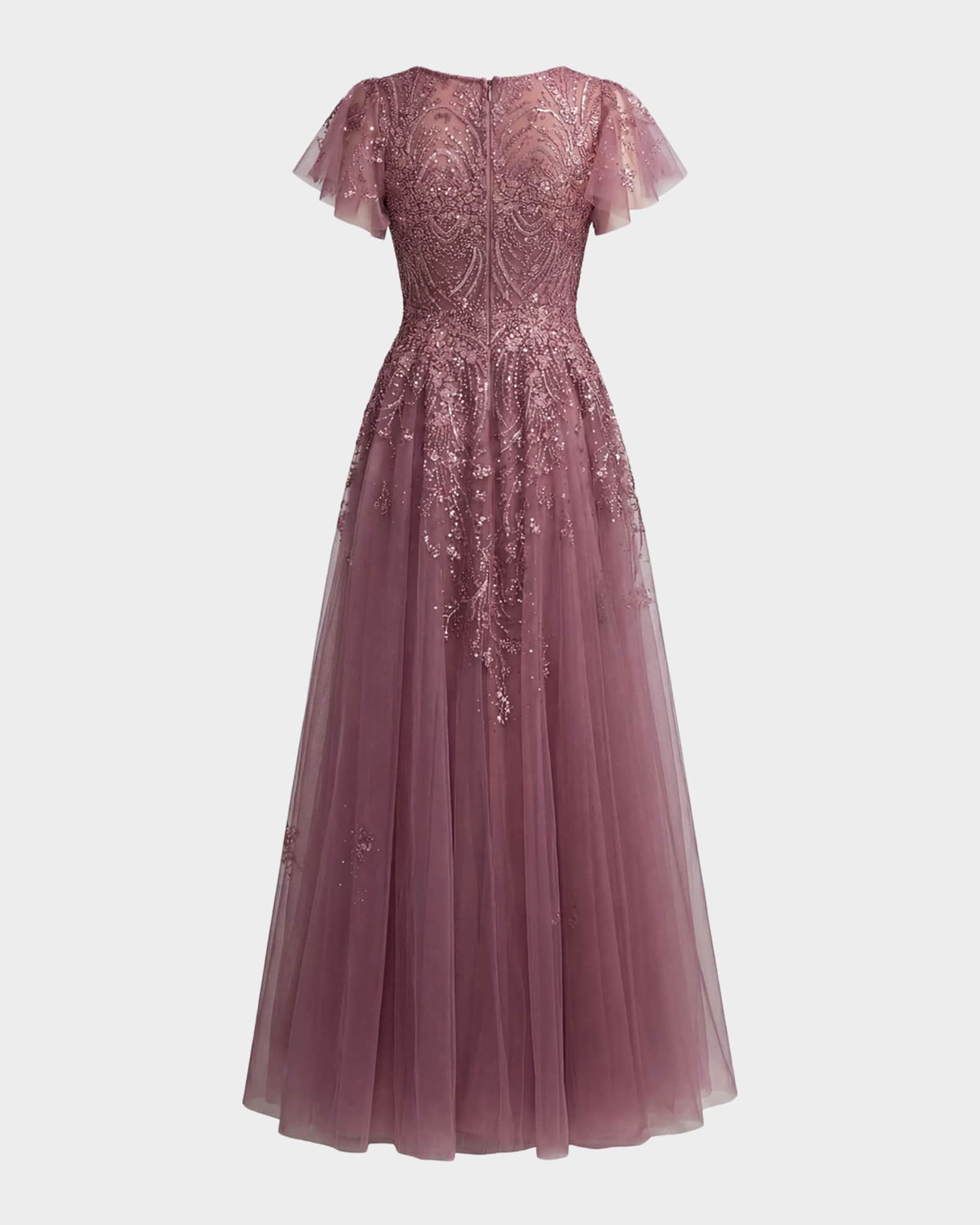 mac duggal flutter sleeve formal appliqu maxi dress Blue Embroidered Applique Wrap Over Gown Step into a magical night with the elegance of this Mac Duggal 20481 creation Mac Duggal - Wisteria Embroidered