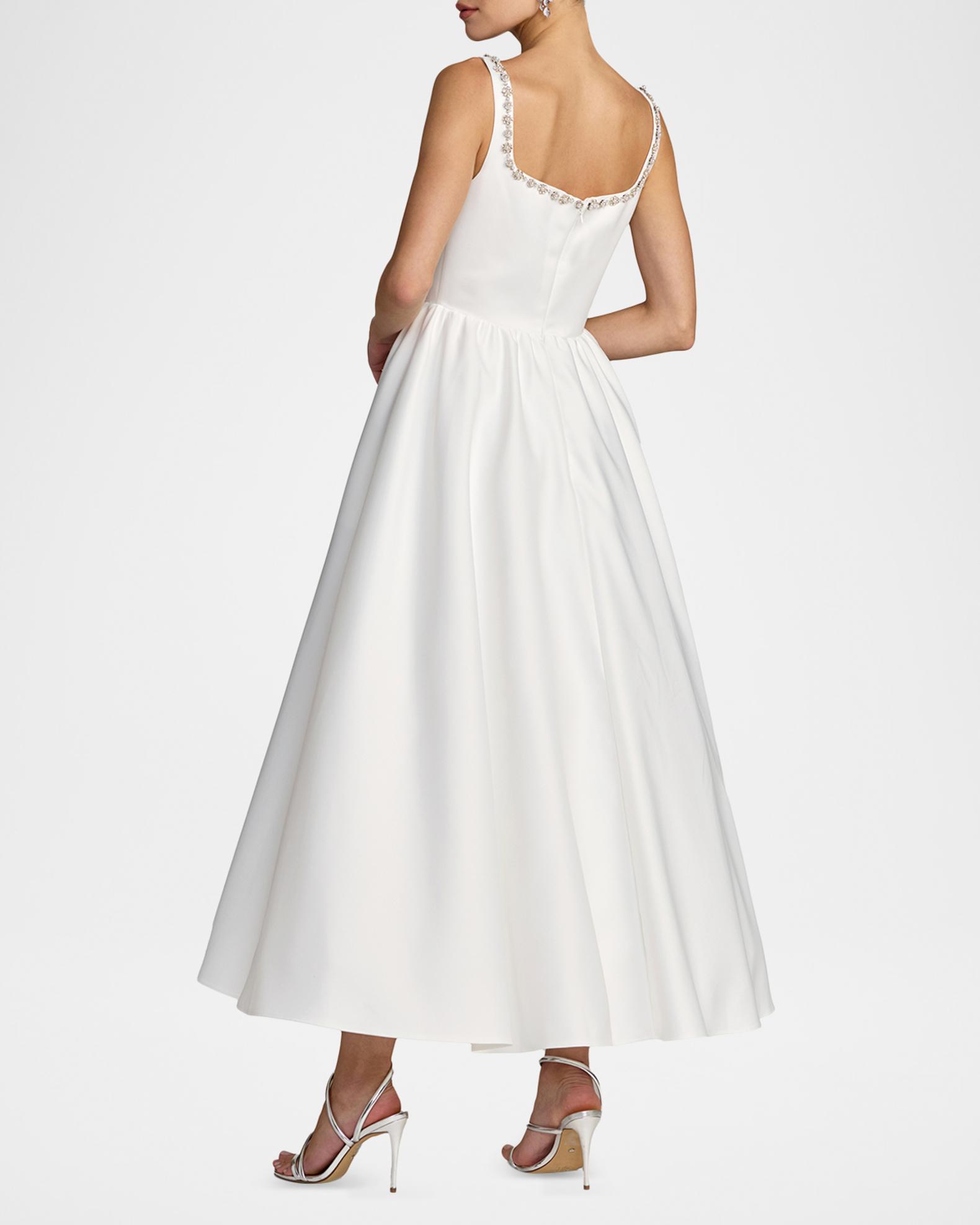 Mac Duggal Beaded Satin A-Line Midi Dress