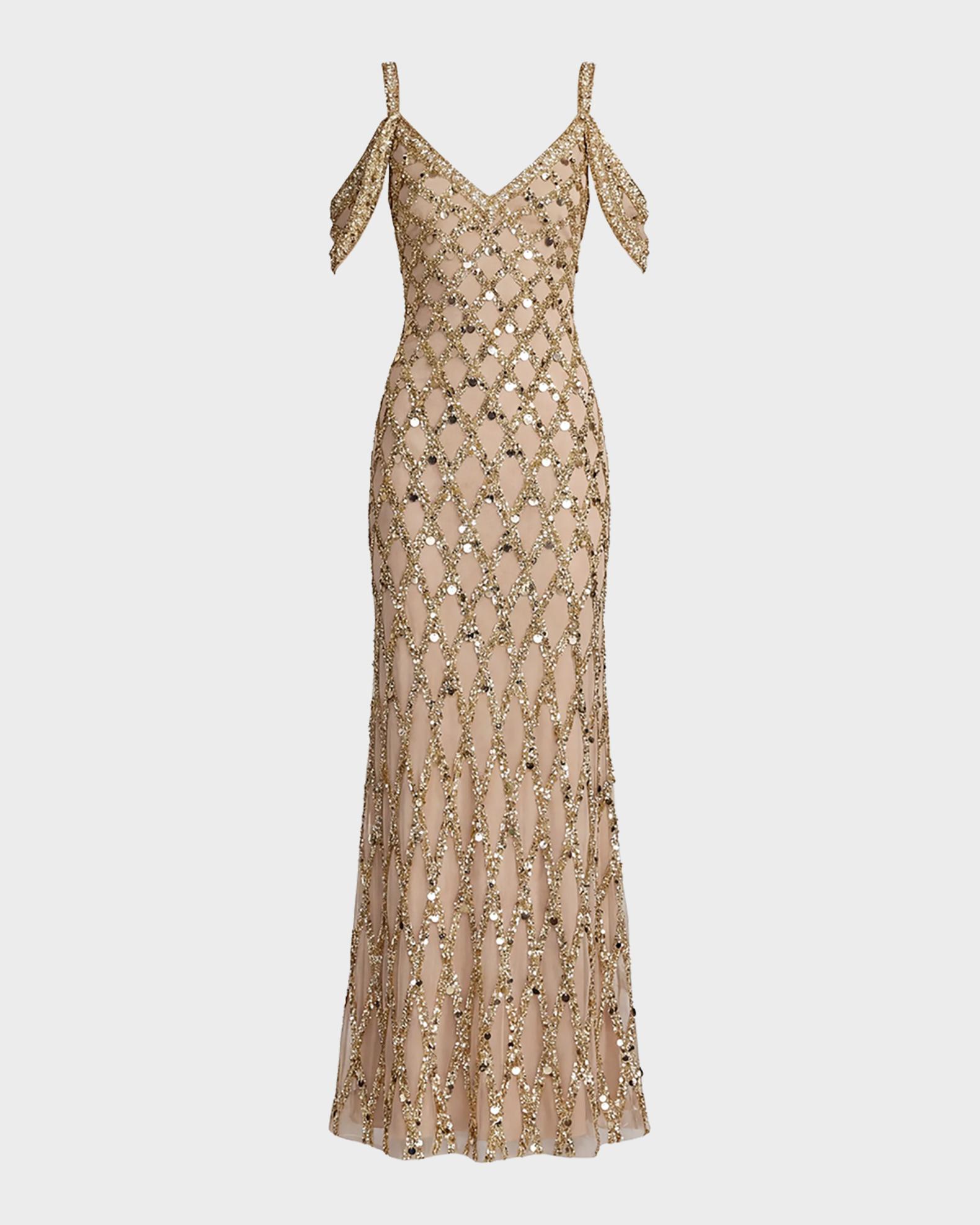 Mac Duggal Geometric Sequinned Tulle Column Gown