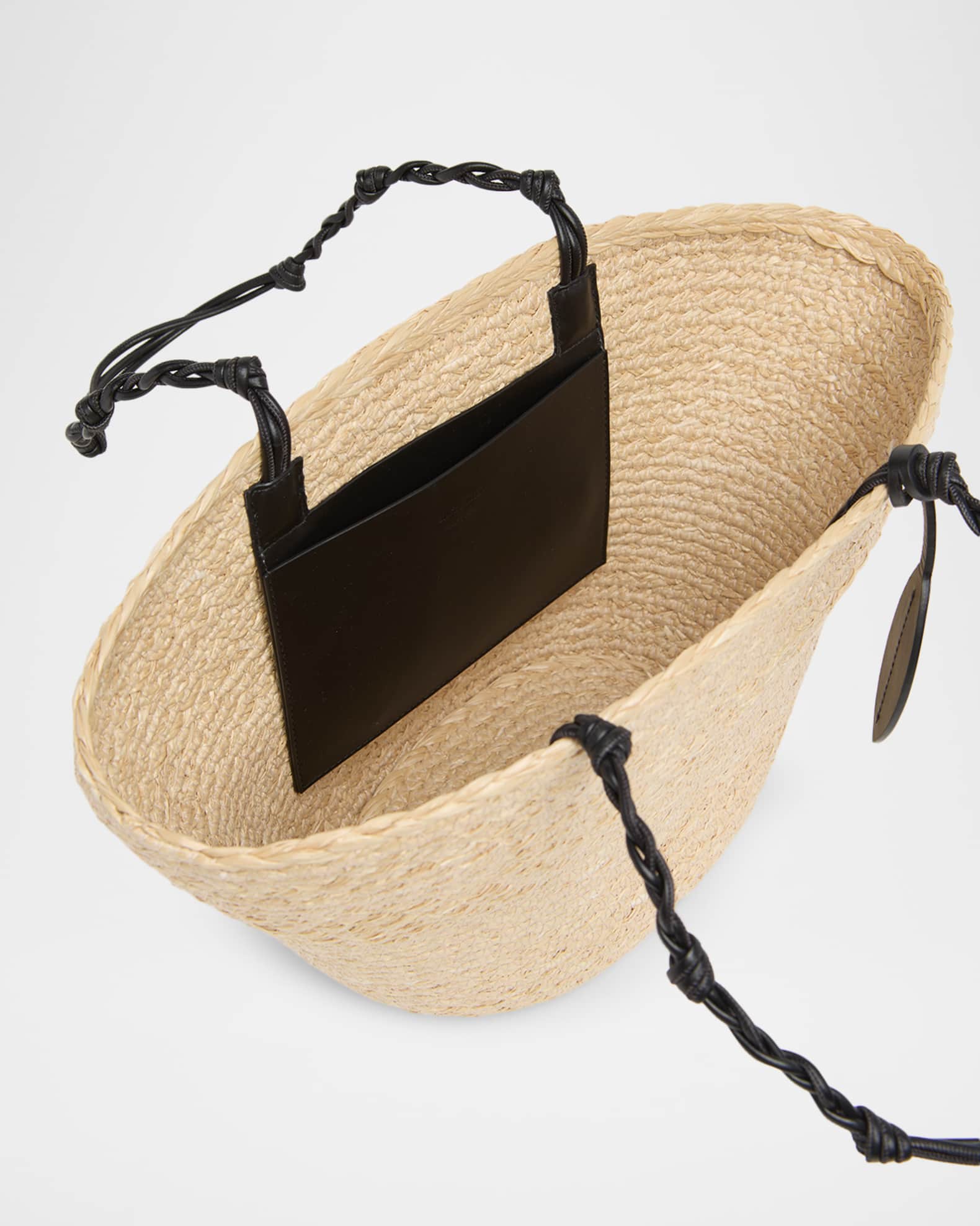 Jil Sander Tangle Small Woven Raffia Bucket Bag | Neiman Marcus