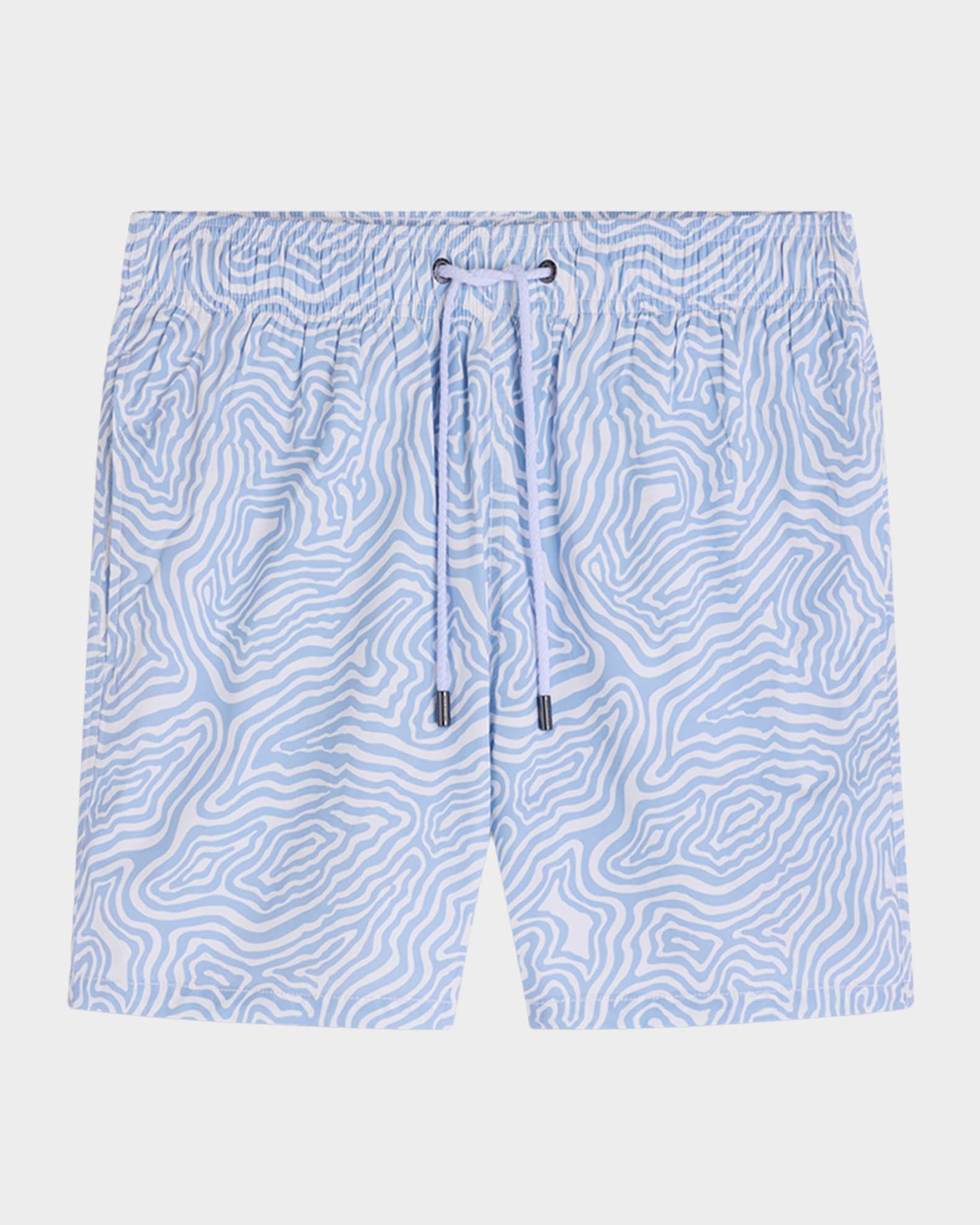 Bugatchi Men's Cruz Mid-Length Wave-Print Swim Trunks | Neiman Marcus