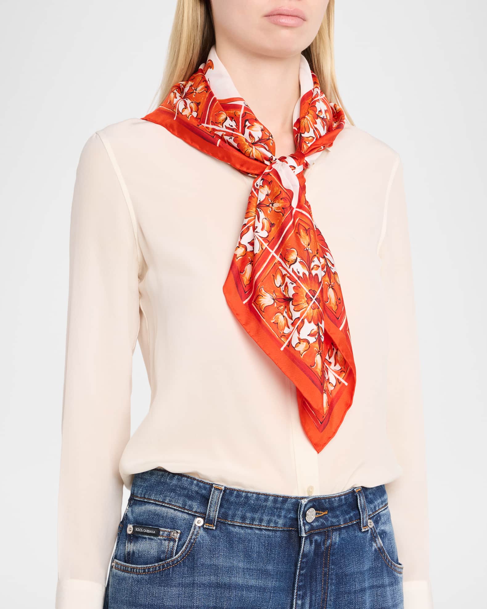 Dolce&Gabbana Majolica-Print Silk Twill Scarf | Neiman Marcus
