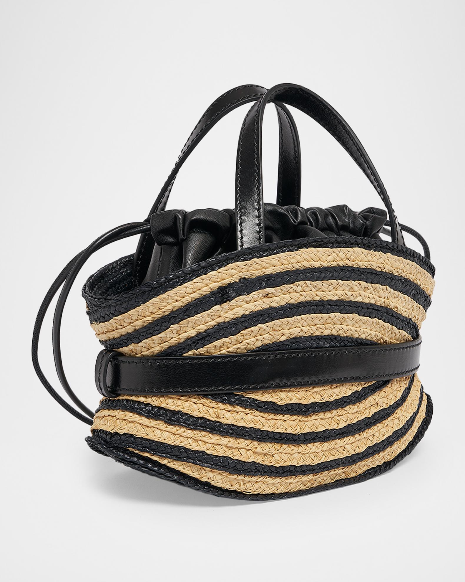 Balmain Shuffle Mini Striped Raffia Top-Handle Bag | Neiman Marcus