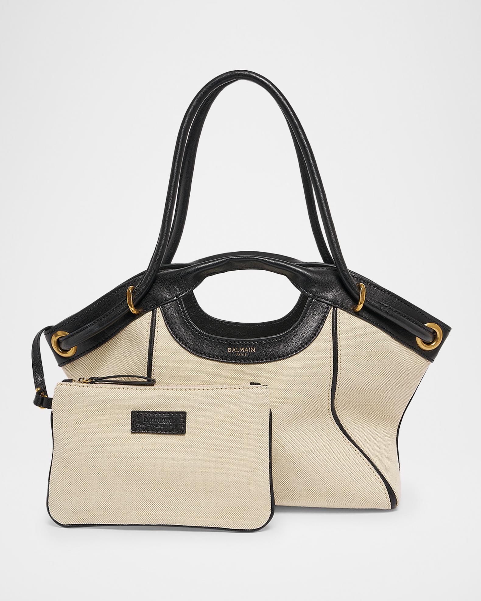 Balmain Medium Canvas & Leather Tote Bag | Neiman Marcus