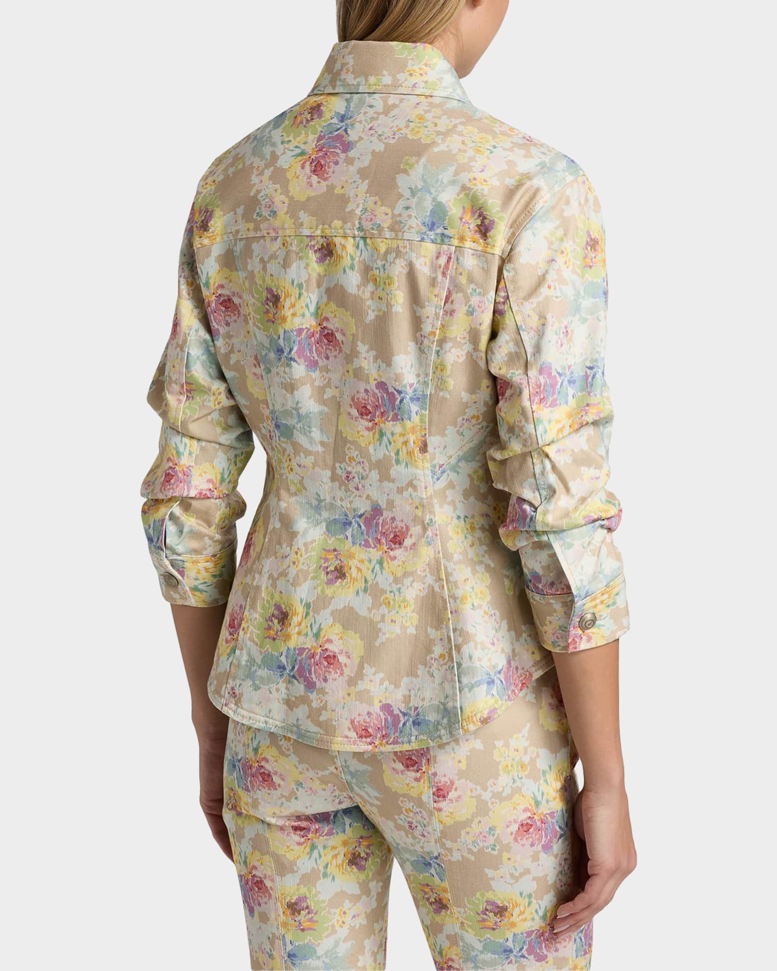 Cinq a Sept Ikat Bouquet Canyon Floral Denim Jacket | Neiman Marcus