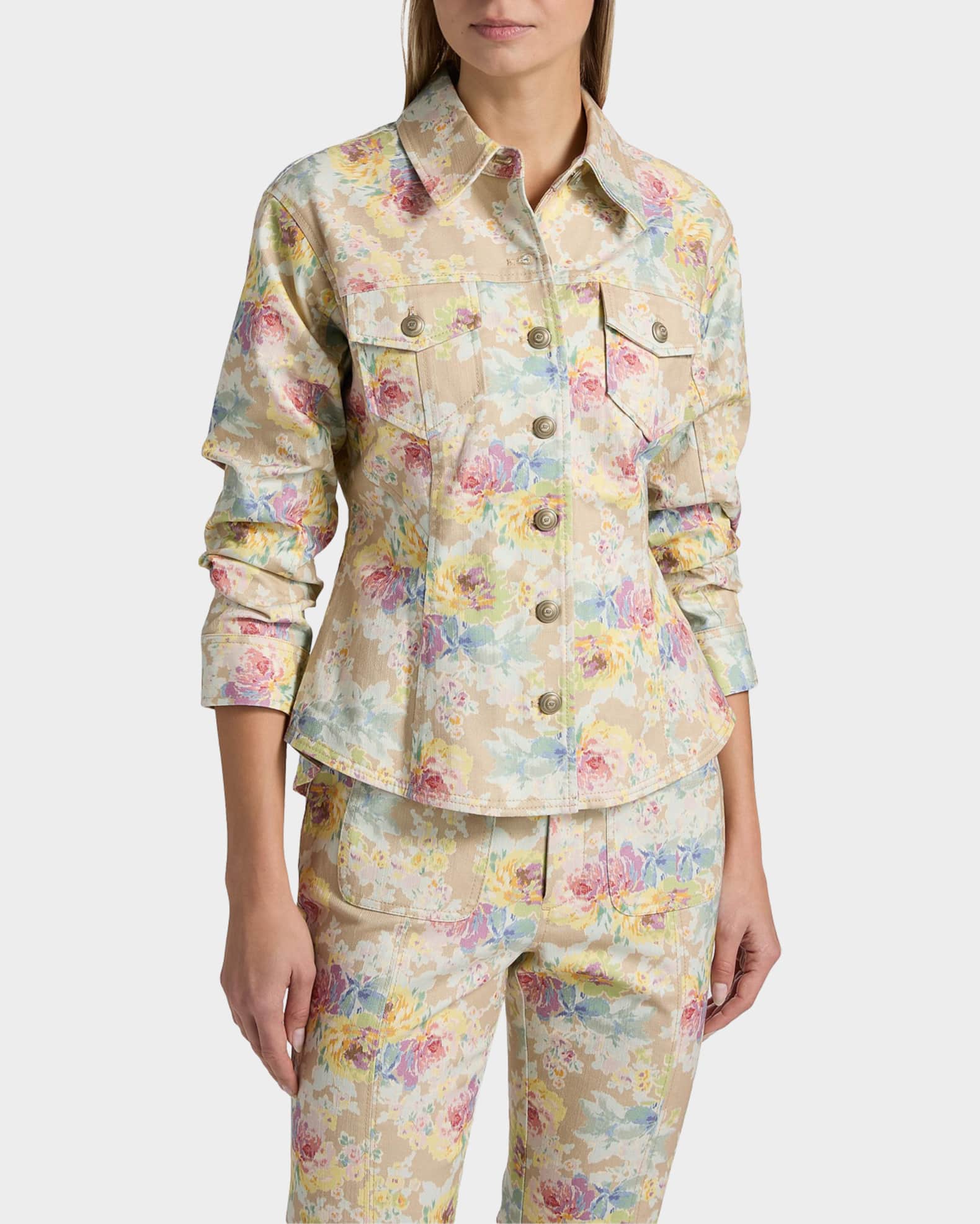 BOUQUET Gジャン Cinq a Sept Ikat Bouquet Canyon Floral Denim Jacket | Neiman Marcus