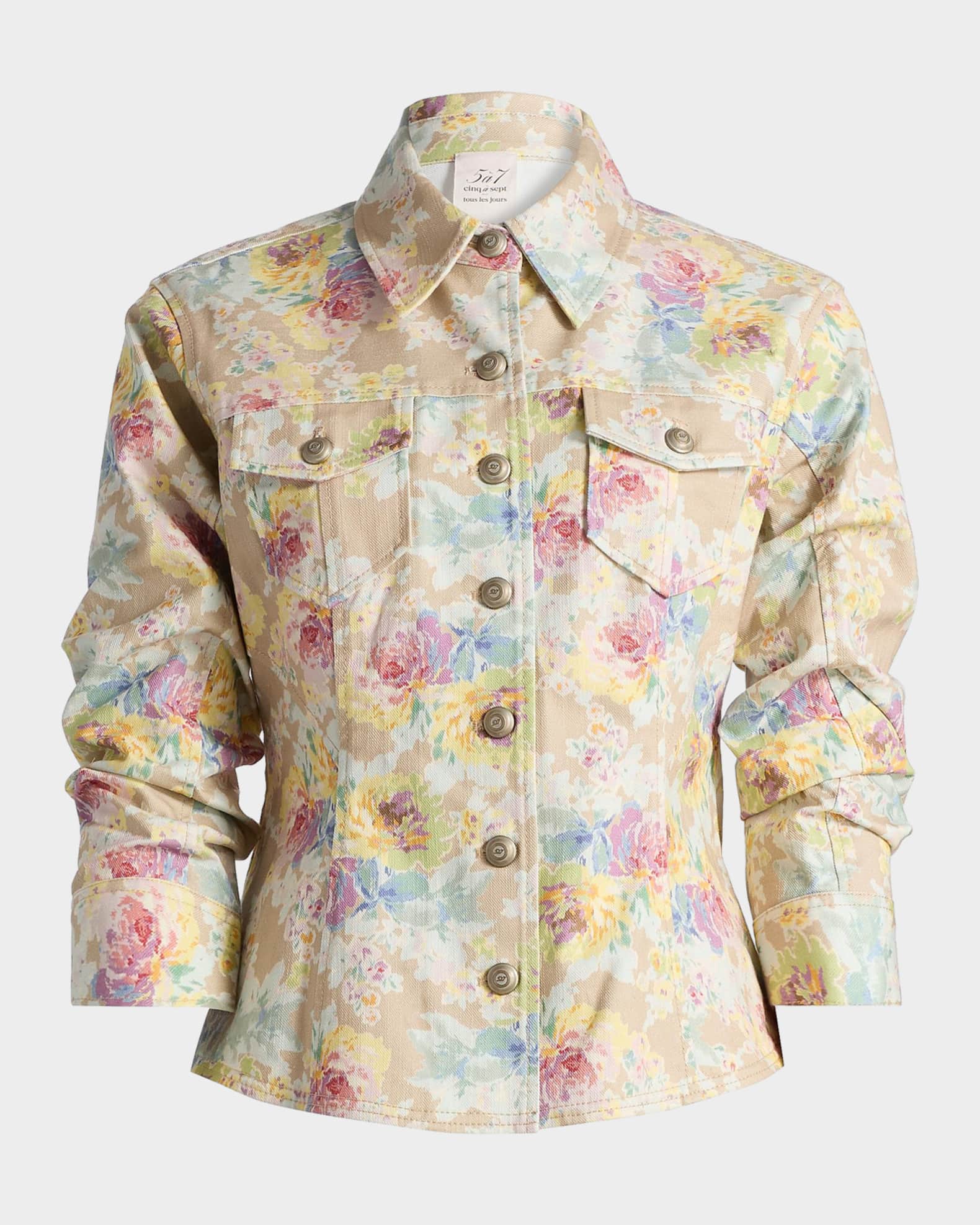 BOUQUET Gジャン Cinq a Sept Ikat Bouquet Canyon Floral Denim Jacket | Neiman Marcus
