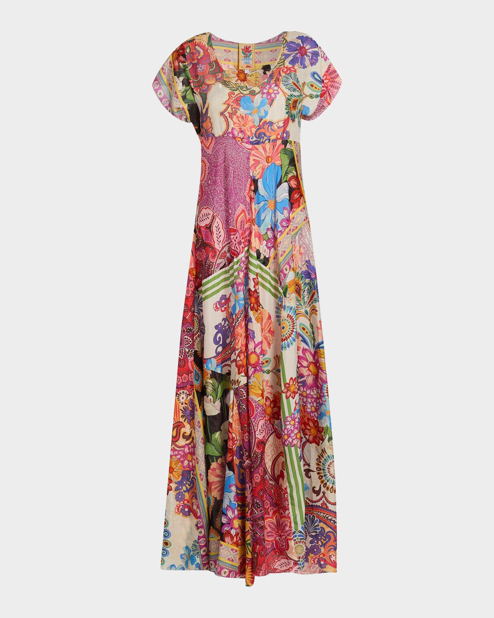 long formal dress Poet Patchwork | Maxi Dress | Beige/Cream/Brown - Boho Relaxed Fit Gauze Cotton main image 0
