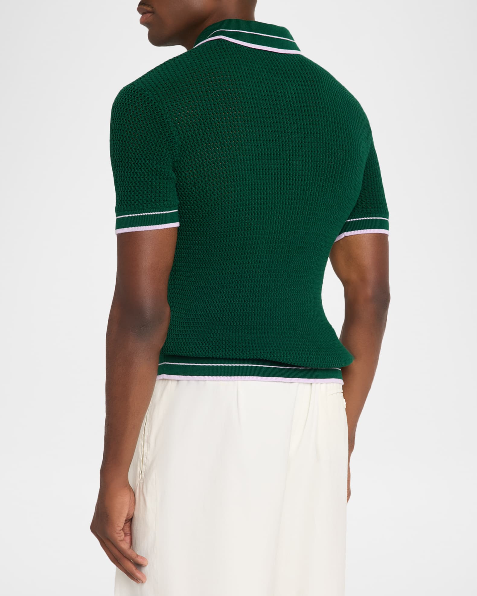 CASABLANCA Men's Ribbed-Trim Crochet Open-Knit Polo Shirt | Neiman