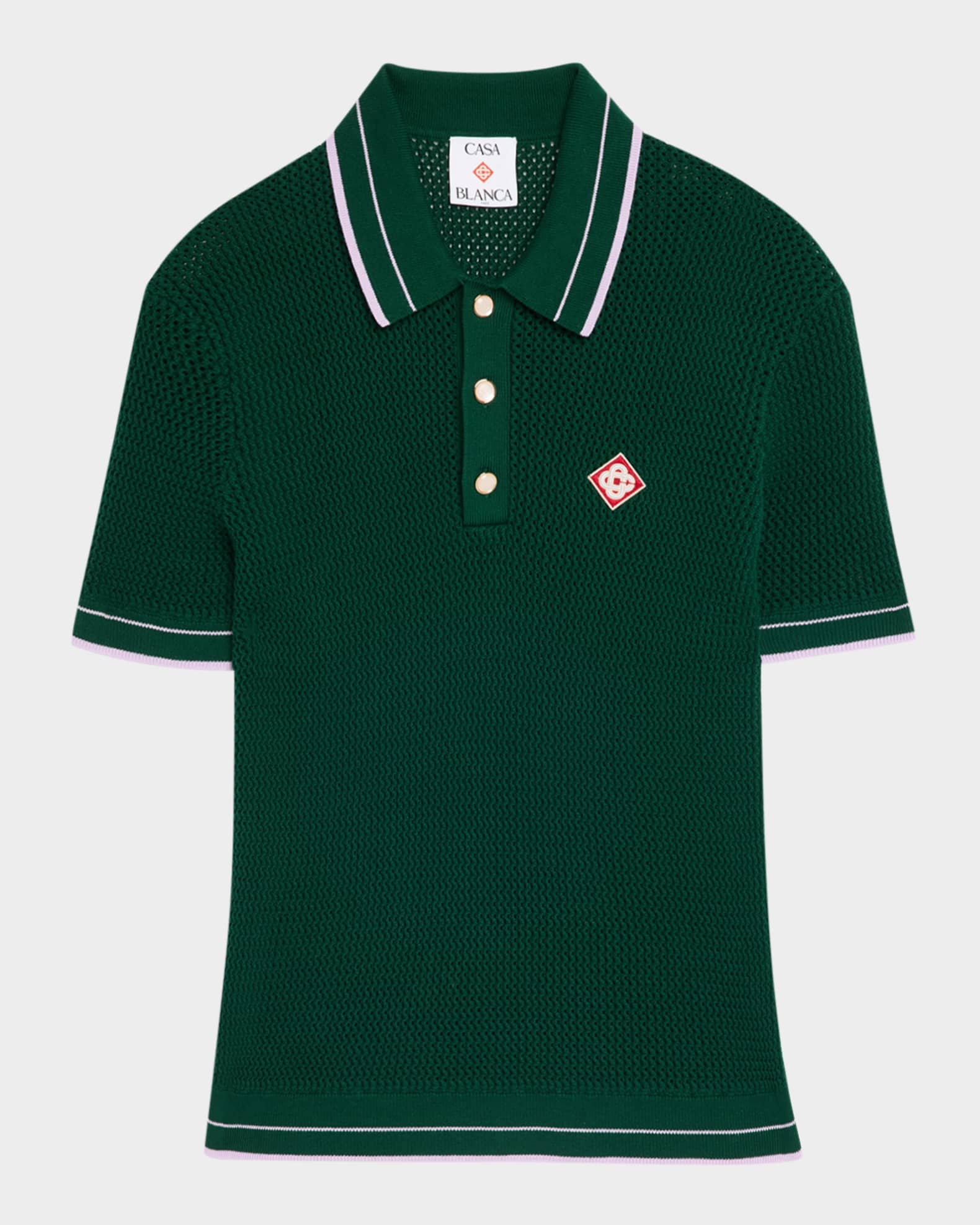 CASABLANCA ニットPoloシャツ CASABLANCA Men's Ribbed-Trim Crochet Open-Knit Polo Shirt | Neiman