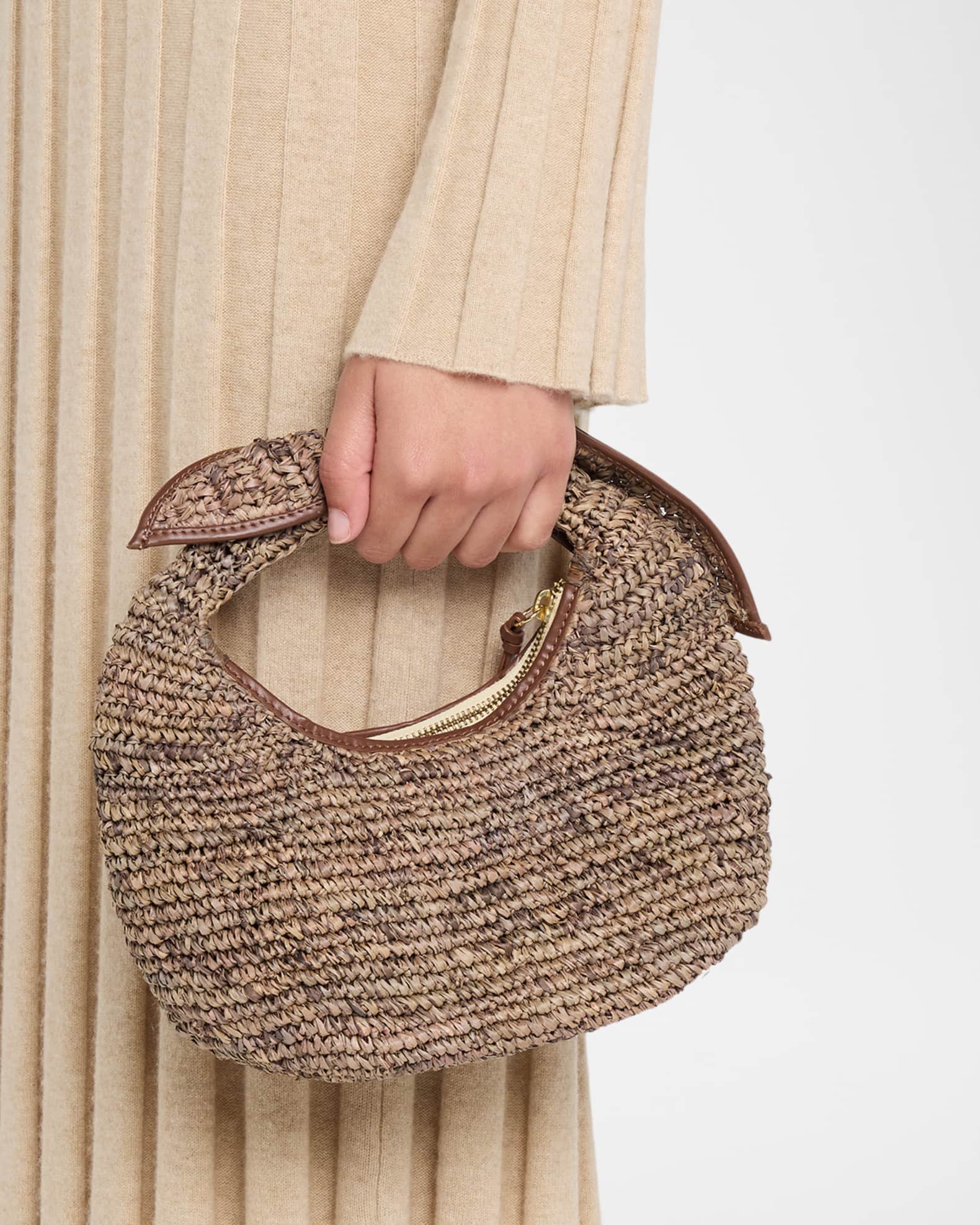 POOLSIDE Josie Crochet Raffia Knot Top-Handle Bag | Neiman Marcus