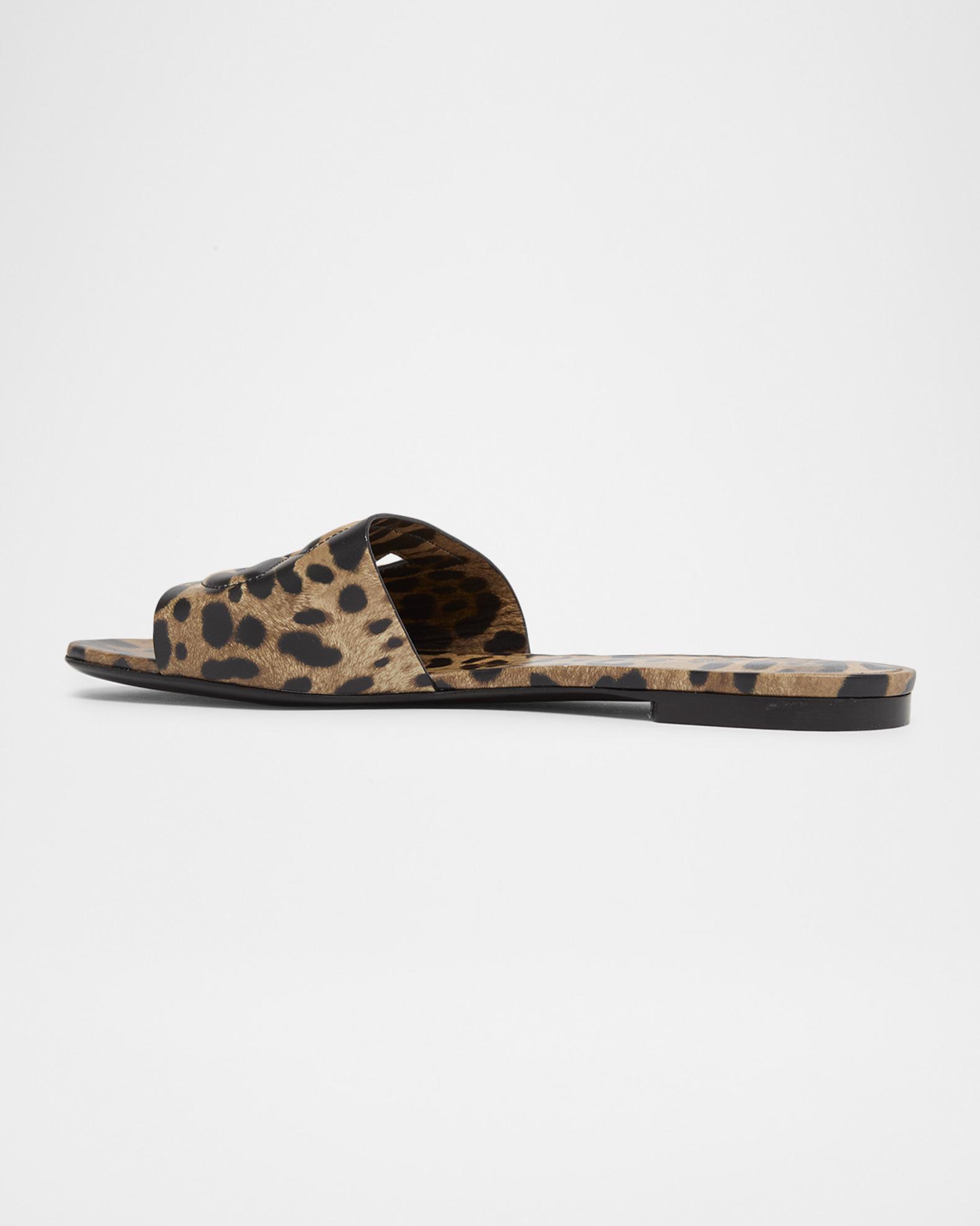 Dolce&Gabbana DG Cutout Leopard-Printed Leather Slide Sandals