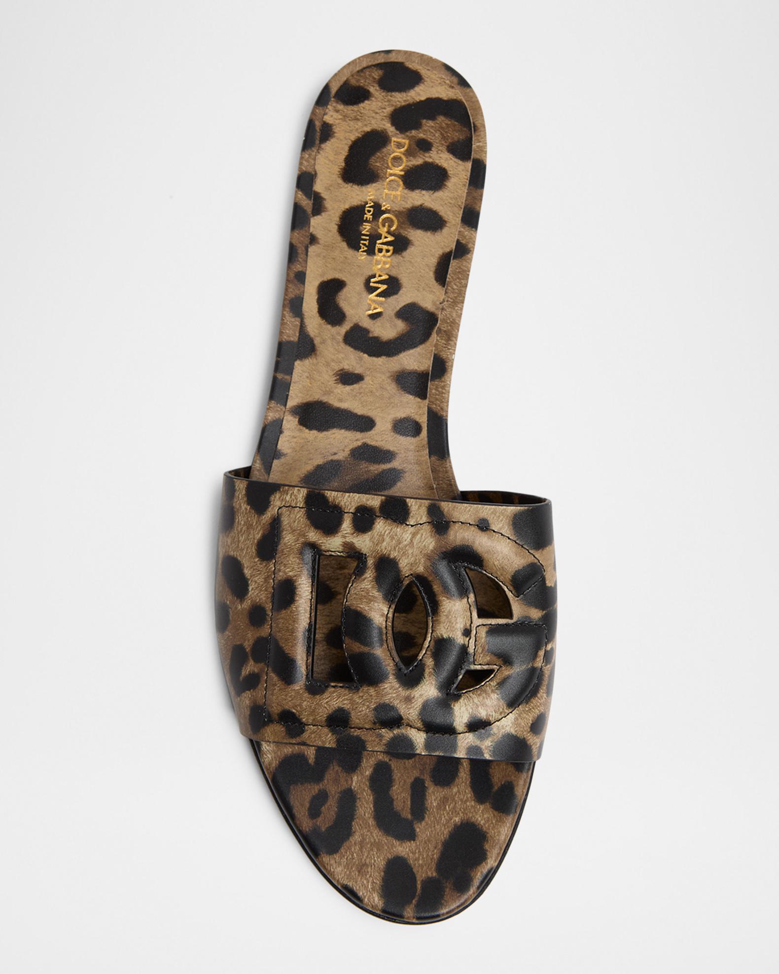 Dolce&Gabbana DG Cutout Leopard-Printed Leather Slide Sandals