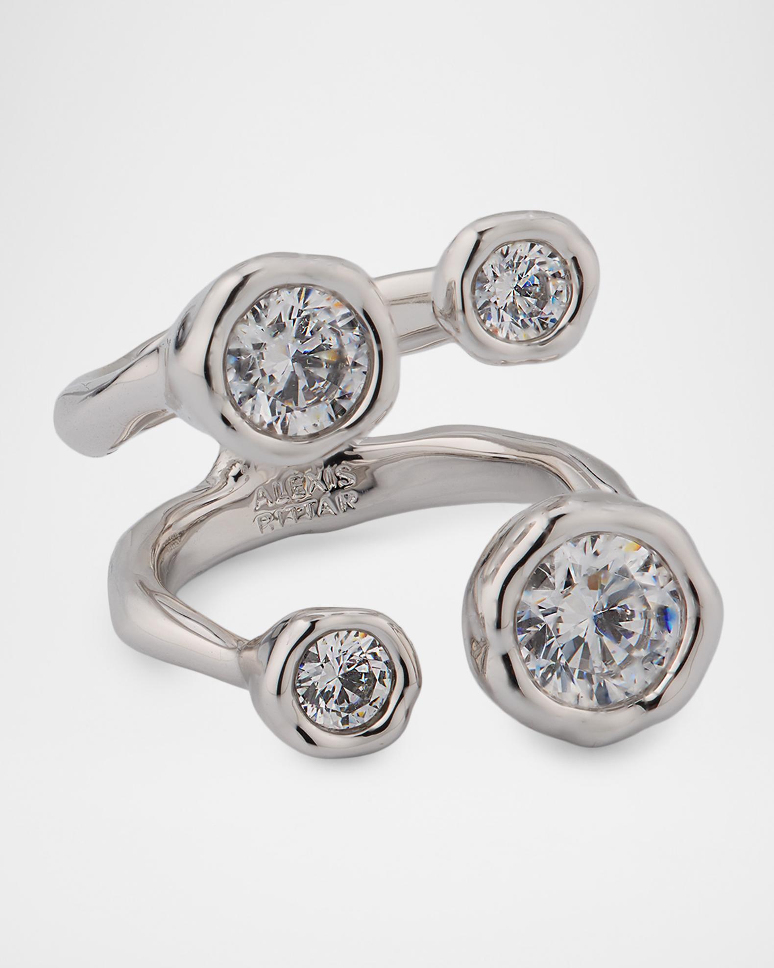 Asterales Silver CZ Open Ring, Size 7