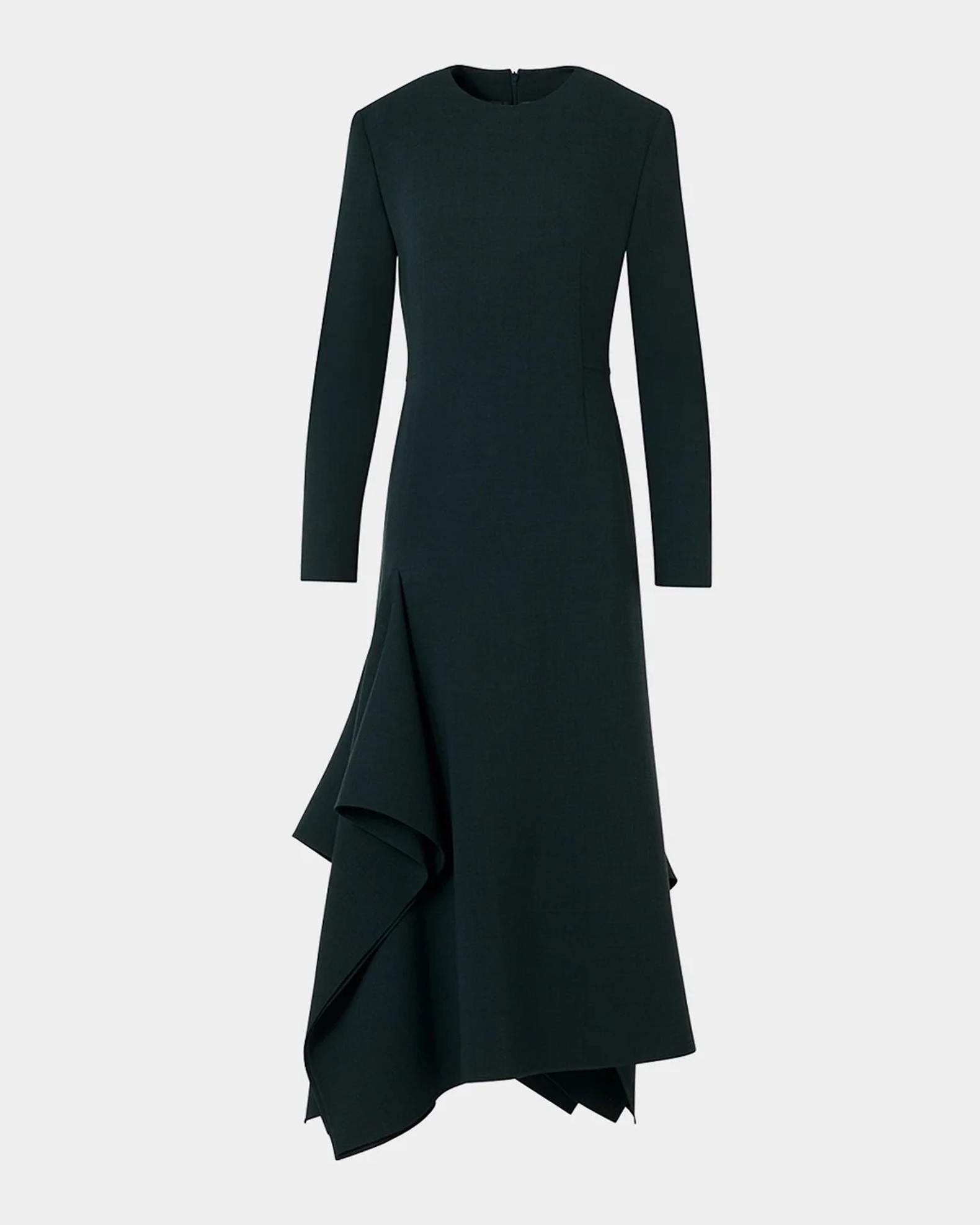 Akris Long-Sleeve Asymmetric Draped Midi Dress