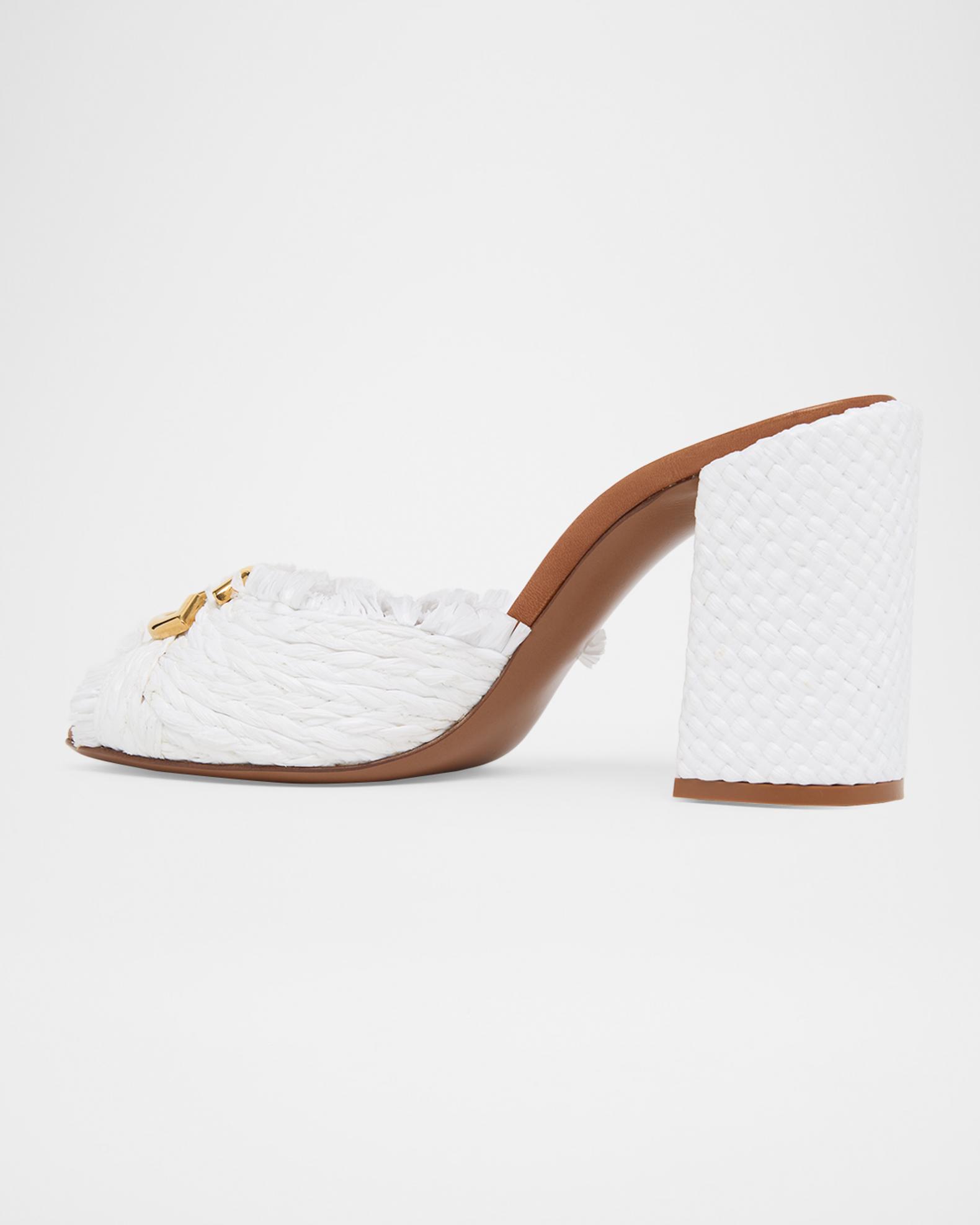 Dolce&Gabbana 85mm DG Raffia Peep-Toe Slide Sandals | Neiman Marcus