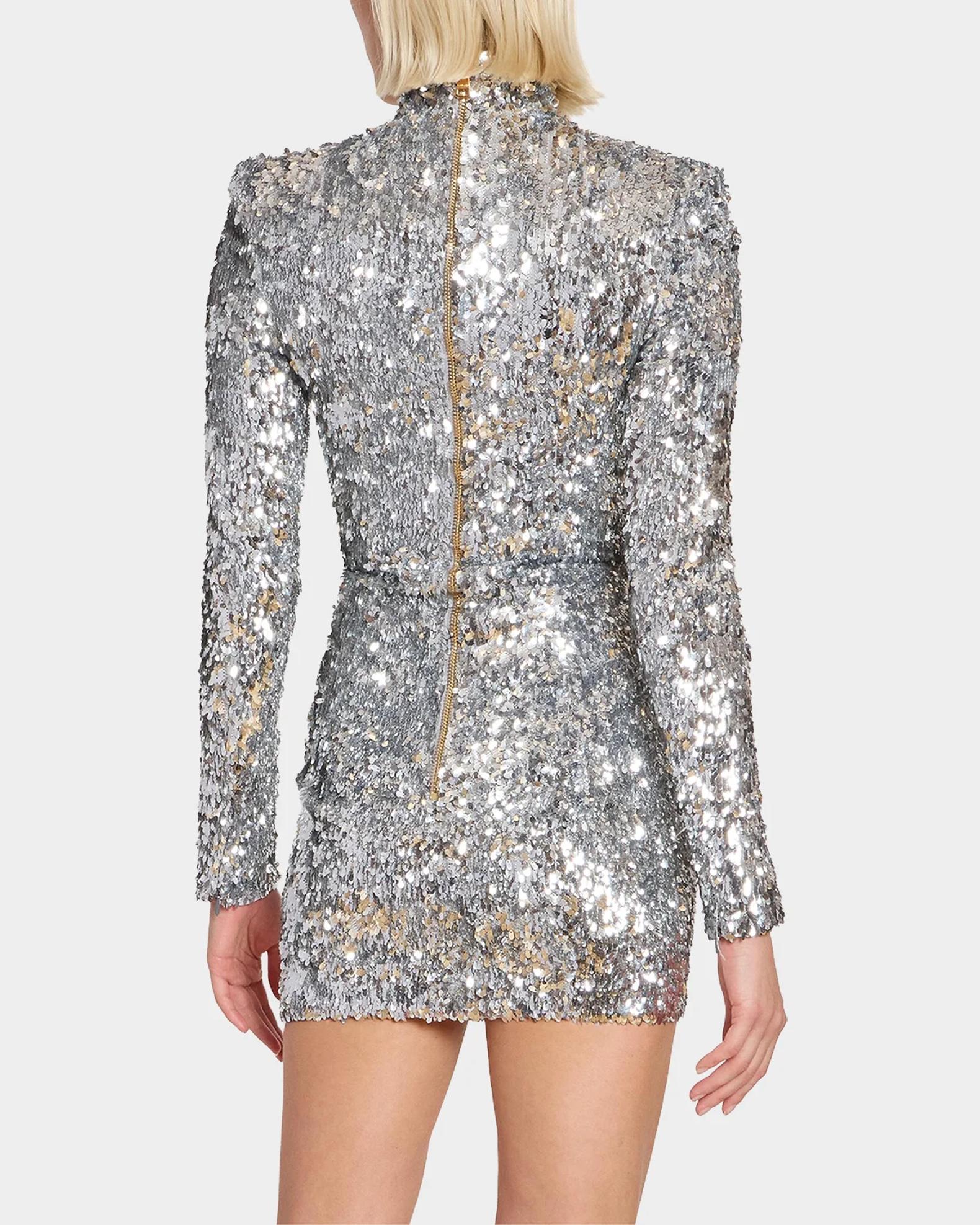 turtleneck glitter dress Balmain Sequin Mock Minidress Turtleneck prom dress
