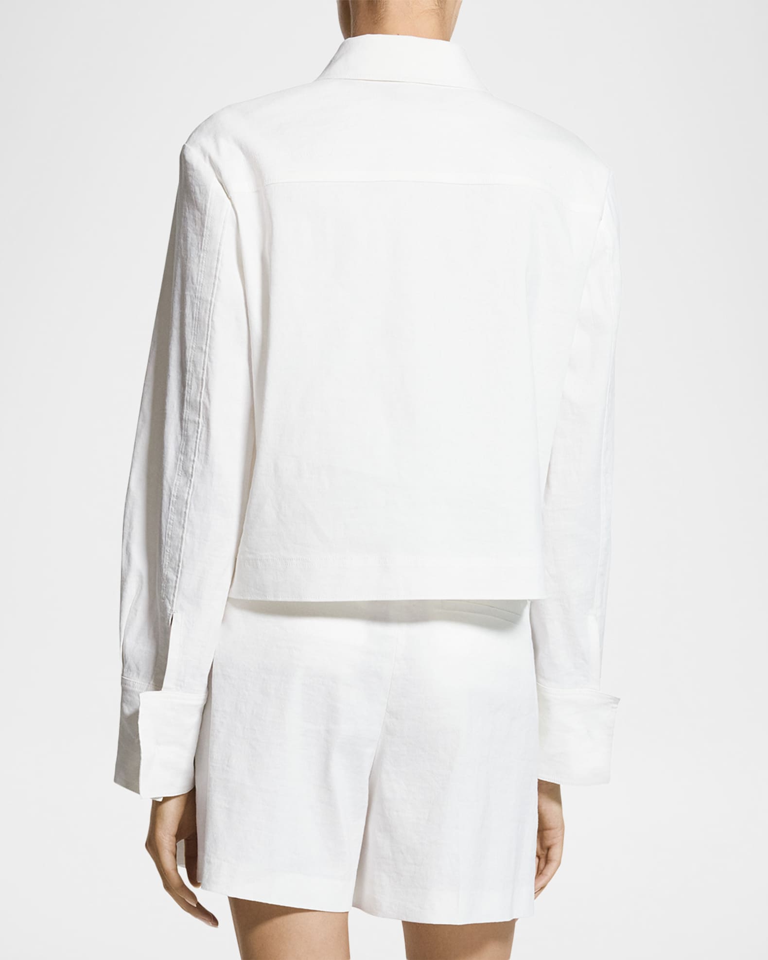 Theory Cropped Linen-Blend Shirt Jacket | Neiman Marcus