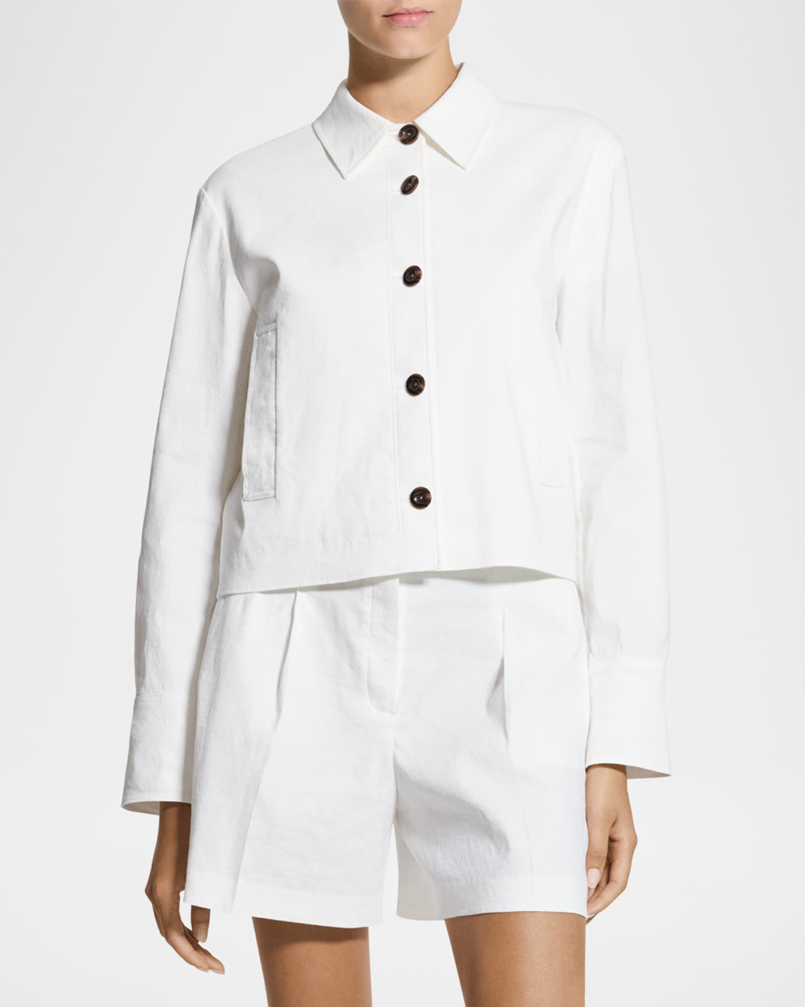 Theory Cropped Linen-Blend Shirt Jacket | Neiman Marcus