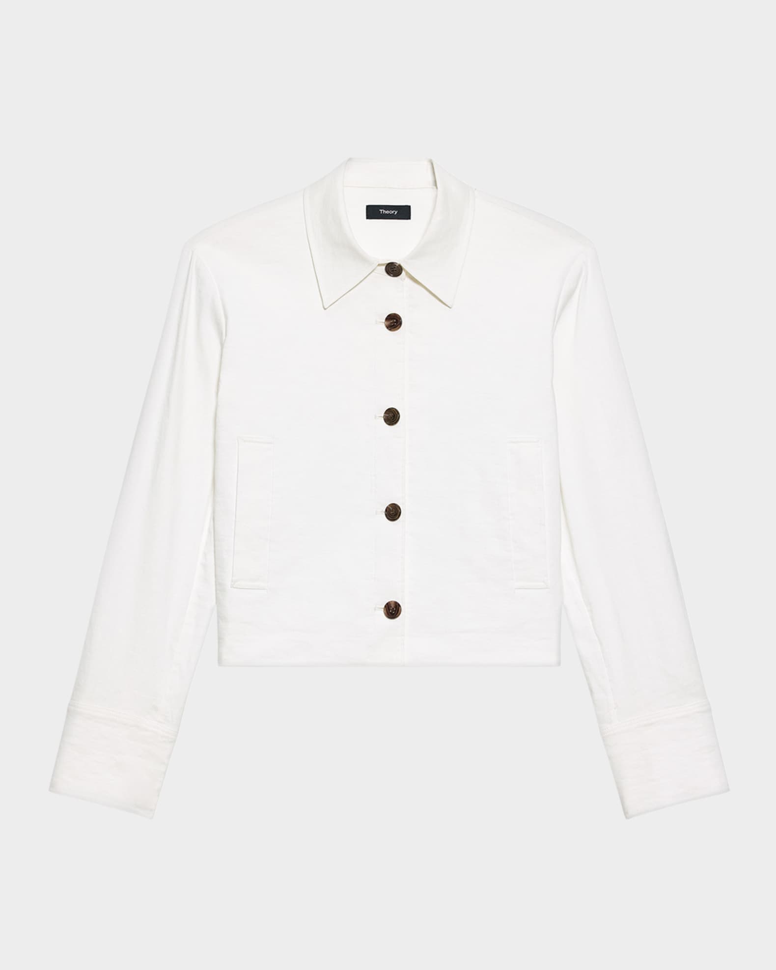 Theory Cropped Linen-Blend Shirt Jacket | Neiman Marcus