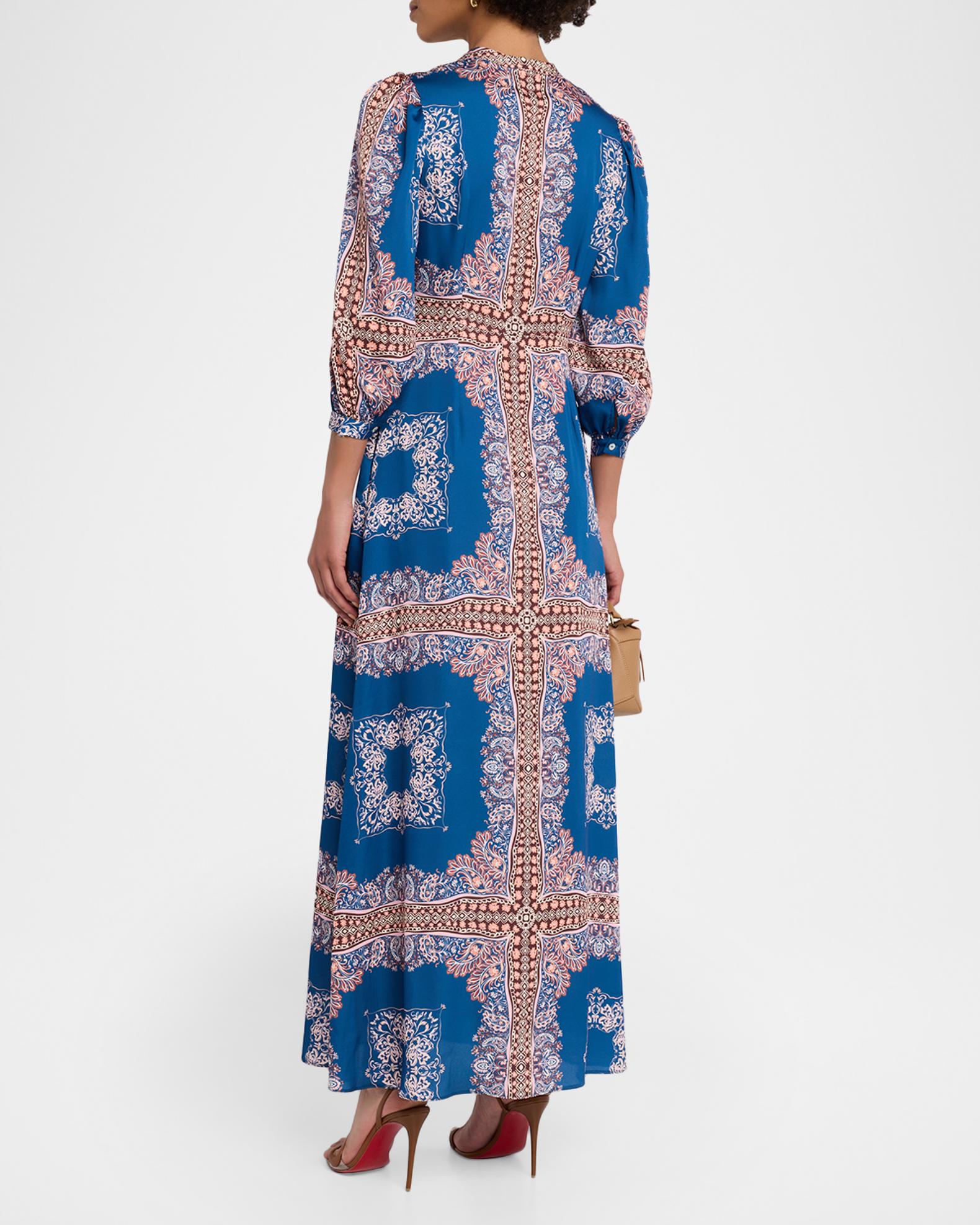 misa los angeles dress Farrah Printed Maxi Dress, Sapphire T, Women's, M and side slit keep paidpost-2025 Gemma something blue 🩵 . Size:Large/X-Large