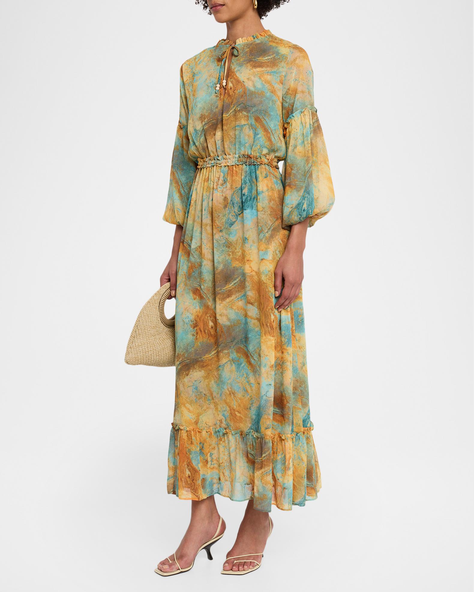 MISA Los Angeles Amata Ruffle-Trim Maxi Dress, Halcyon Fr, Women's, S