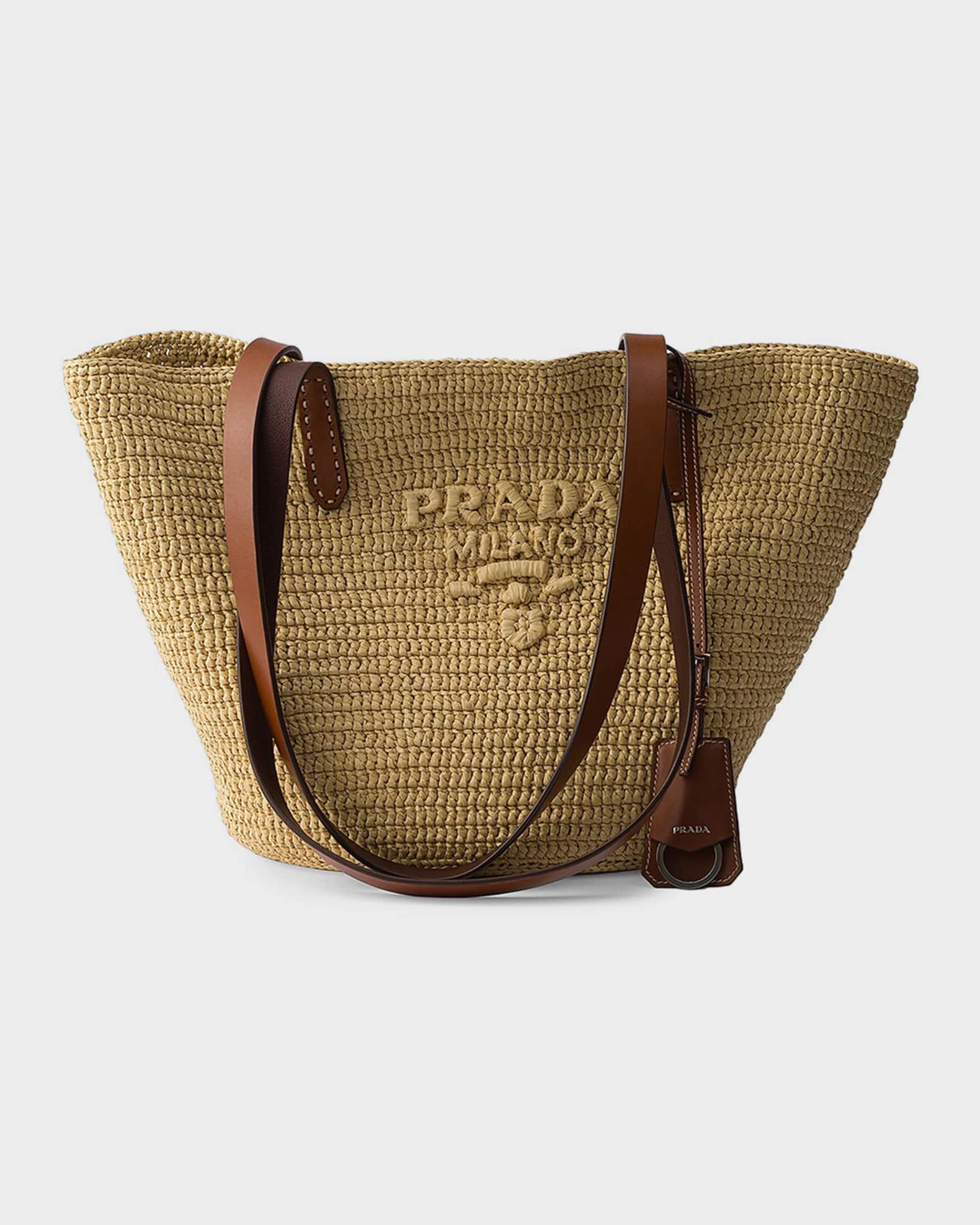 Prada Medium Crochet and Leather Tote Bag | Neiman Marcus
