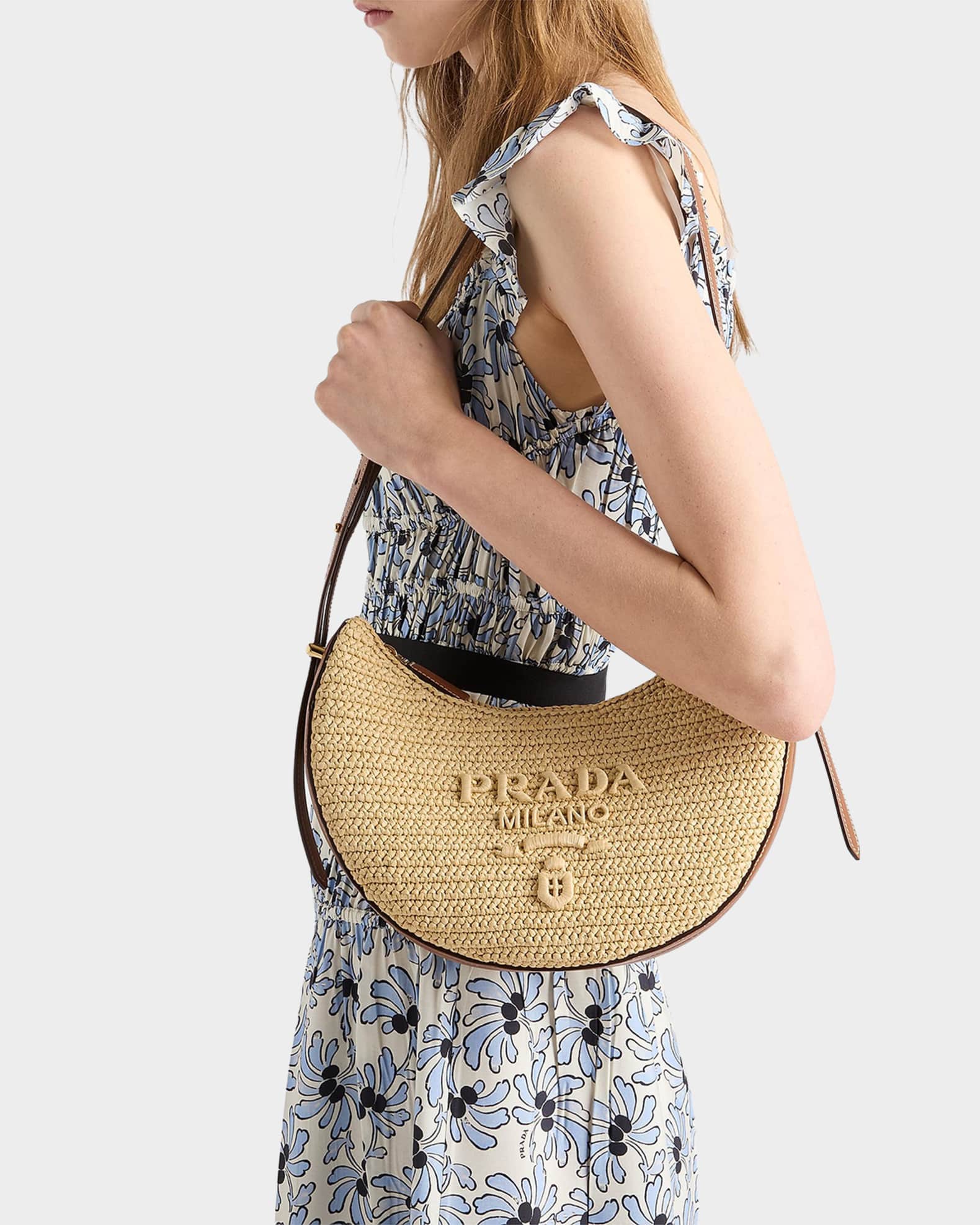 Prada Prada Arqu Small Crochet and Leather Bag | Neiman Marcus