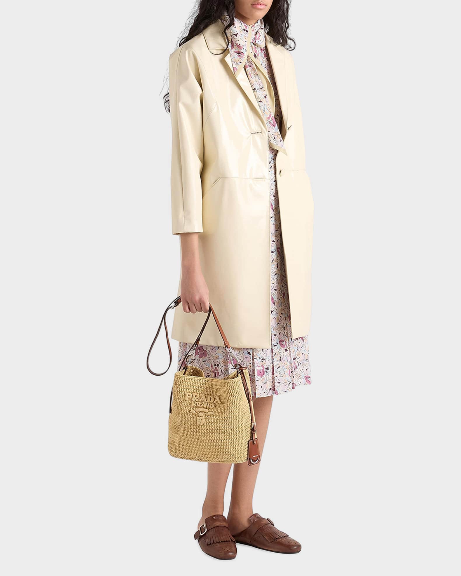 Prada Small Crochet and Leather Bucket Bag | Neiman Marcus
